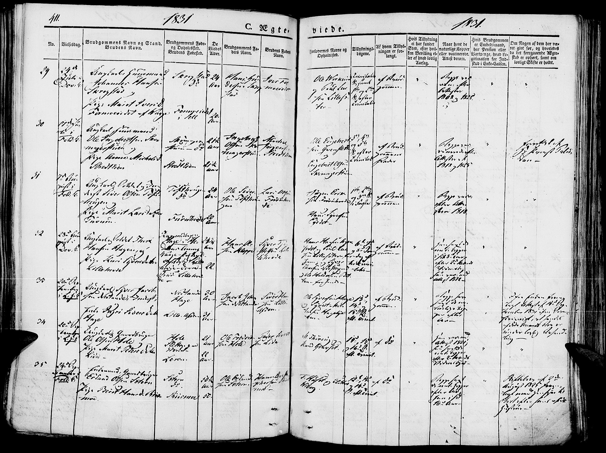 Lesja prestekontor, SAH/PREST-068/H/Ha/Haa/L0005: Parish register (official) no. 5, 1830-1842, p. 411