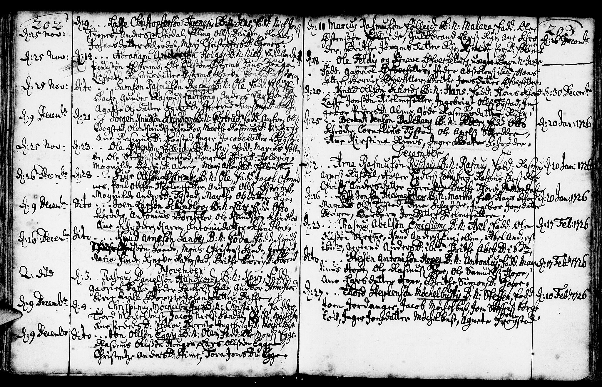 Gloppen sokneprestembete, AV/SAB-A-80101/H/Haa/Haaa/L0002: Parish register (official) no. A 2, 1712-1735, p. 202-203