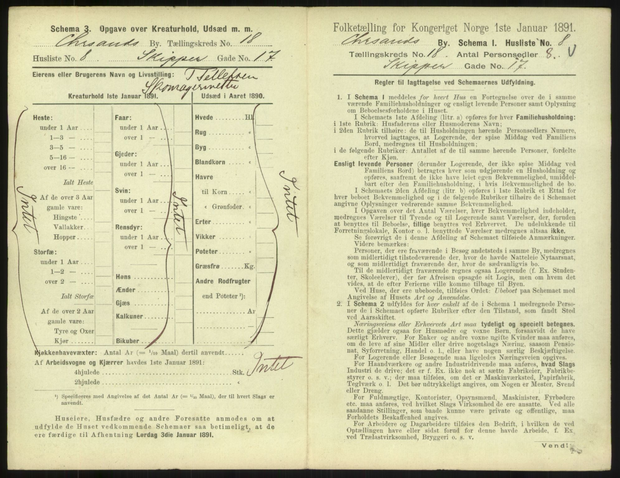 RA, 1891 census for 1001 Kristiansand, 1891, p. 1084