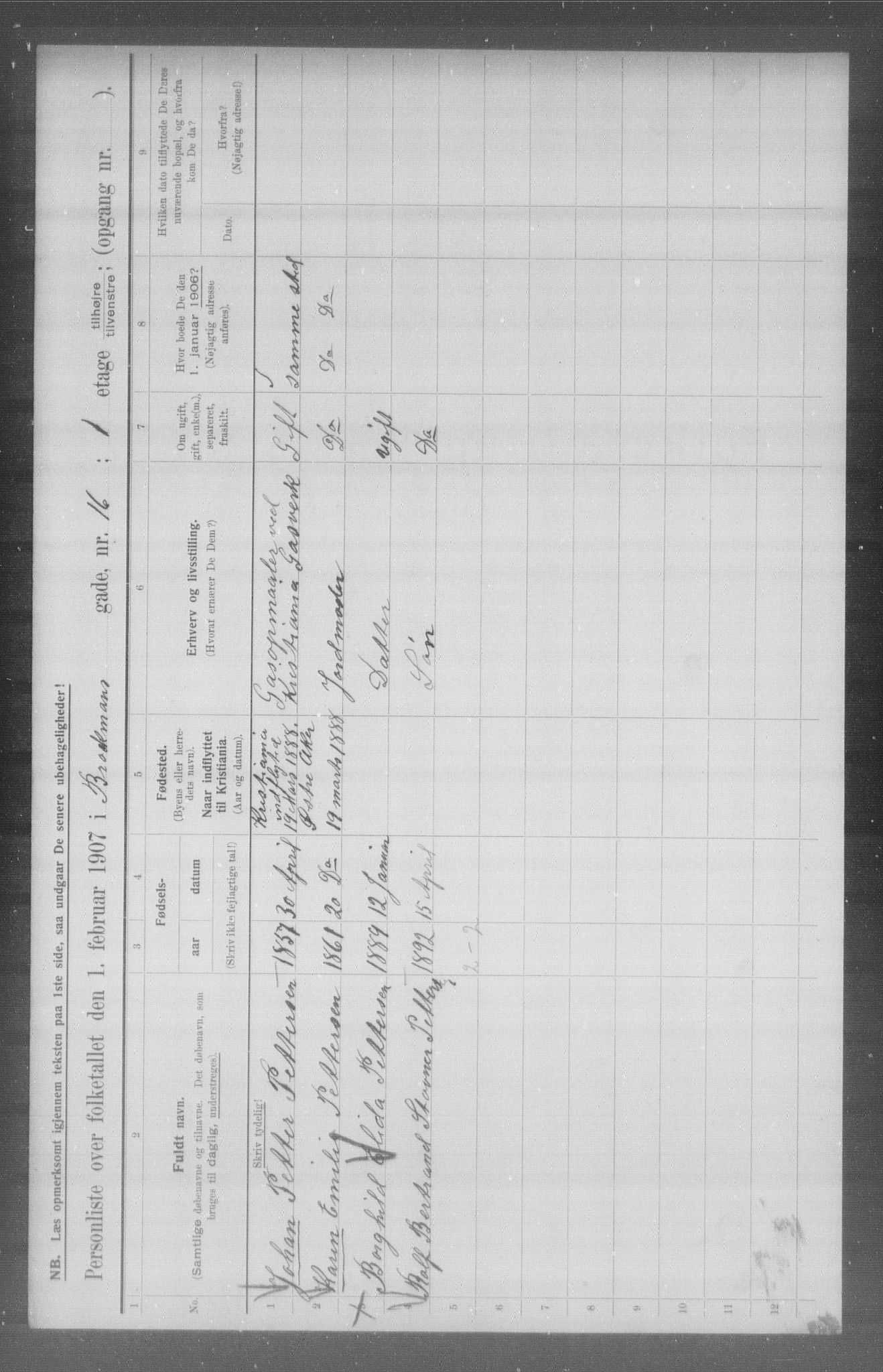 OBA, Municipal Census 1907 for Kristiania, 1907, p. 4994