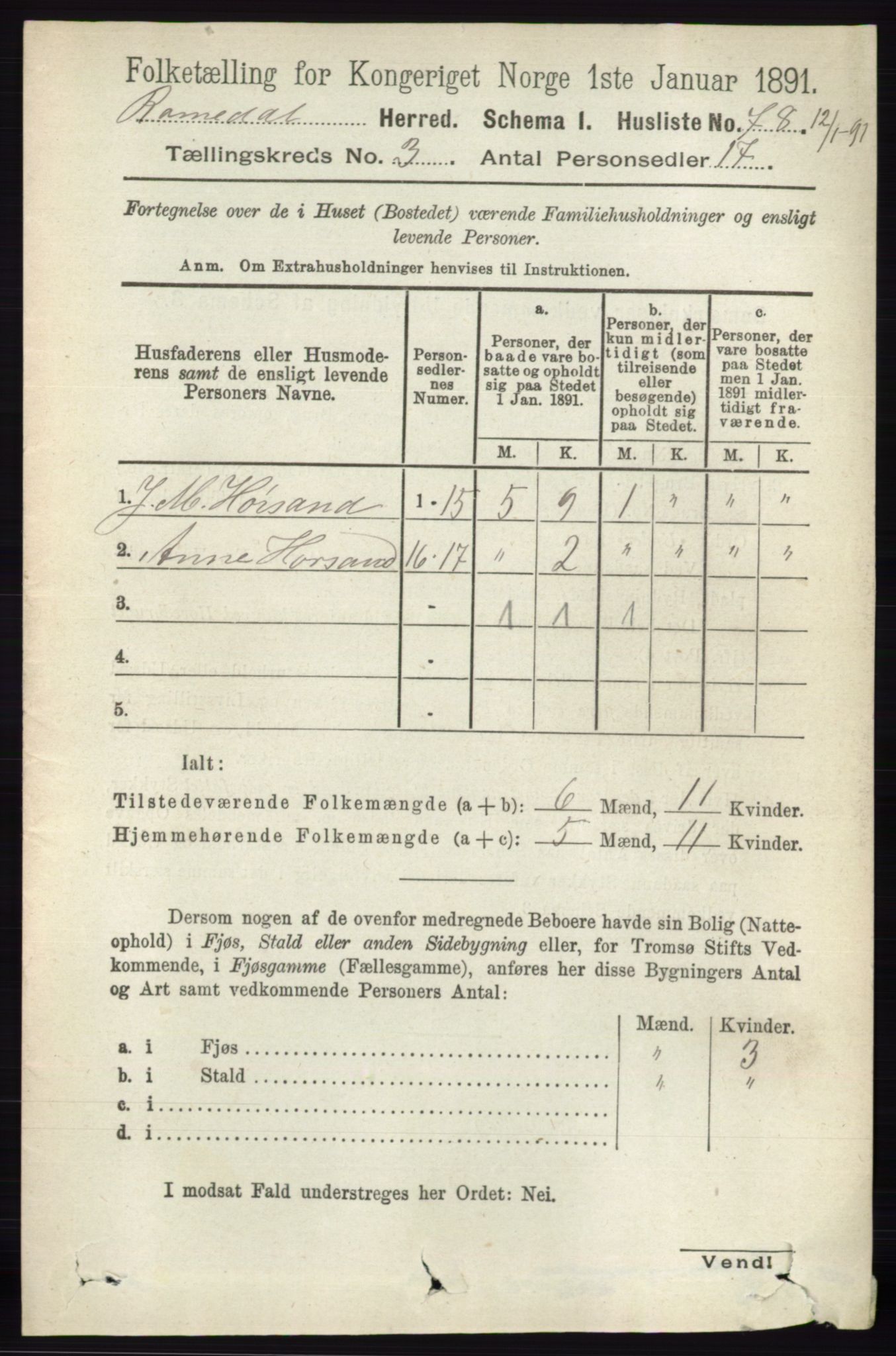 RA, 1891 census for 0416 Romedal, 1891, p. 1416