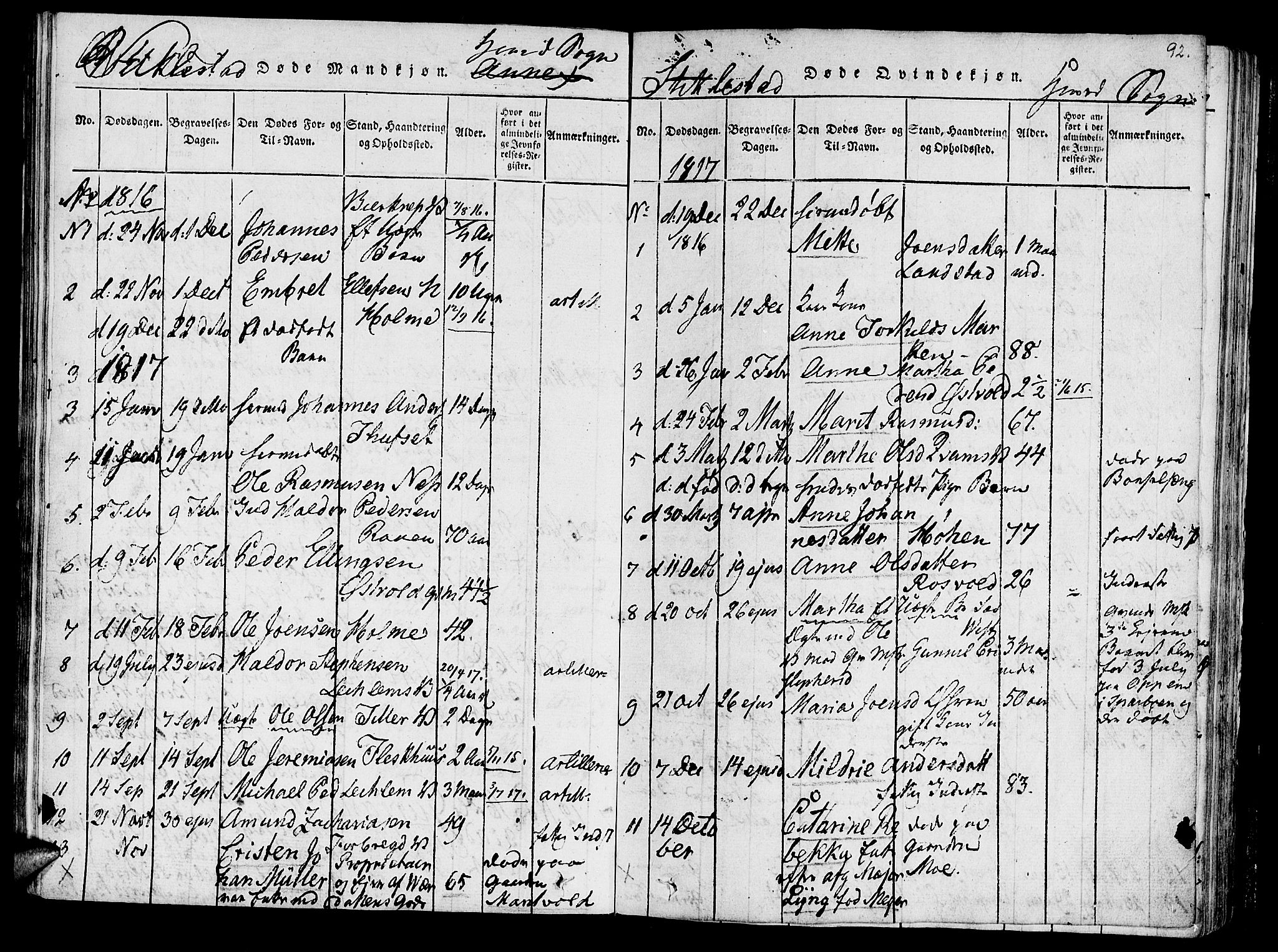 Ministerialprotokoller, klokkerbøker og fødselsregistre - Nord-Trøndelag, AV/SAT-A-1458/723/L0234: Parish register (official) no. 723A05 /1, 1816-1840, p. 92