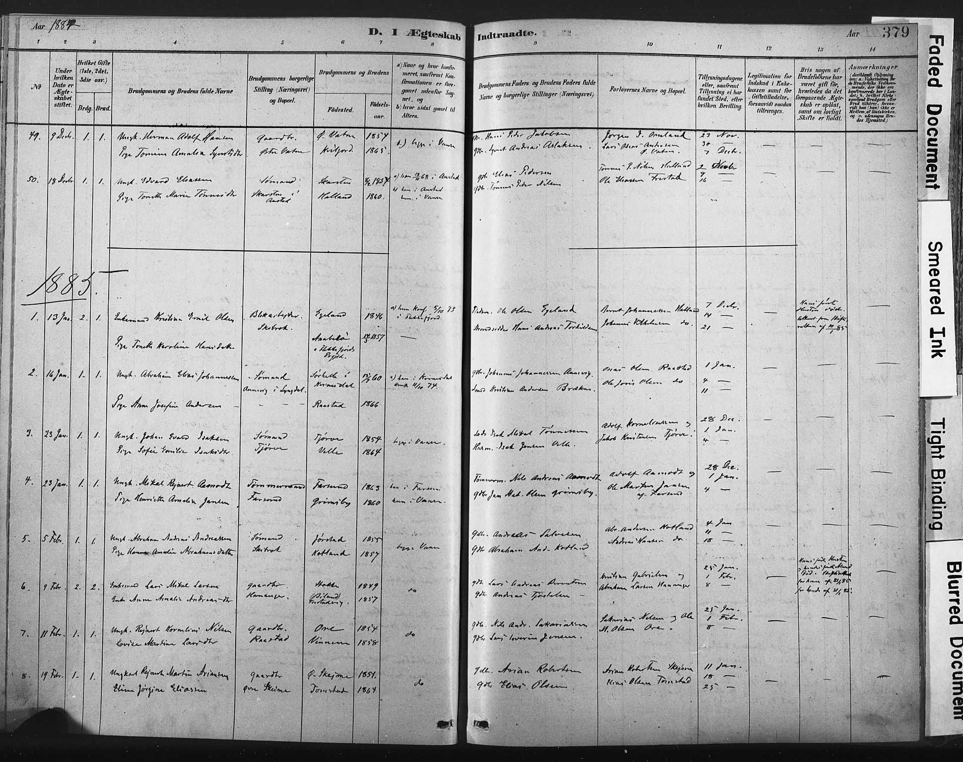 Lista sokneprestkontor, SAK/1111-0027/F/Fa/L0012: Parish register (official) no. A 12, 1879-1903, p. 379