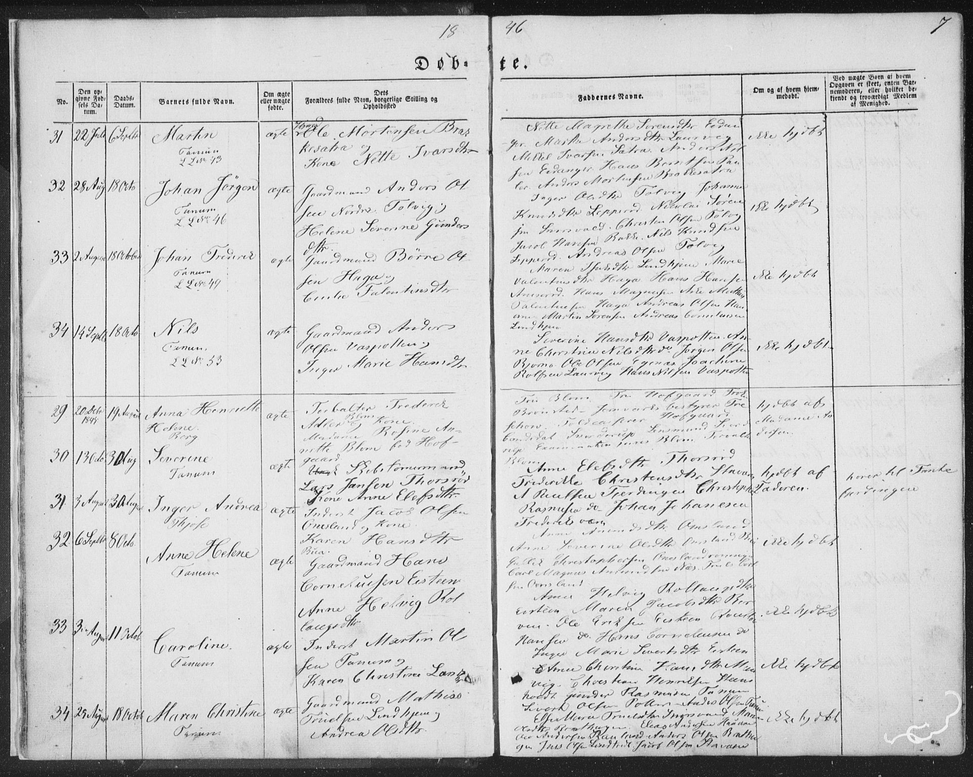 Brunlanes kirkebøker, AV/SAKO-A-342/F/Fa/L0004: Parish register (official) no. I 4, 1846-1862, p. 7