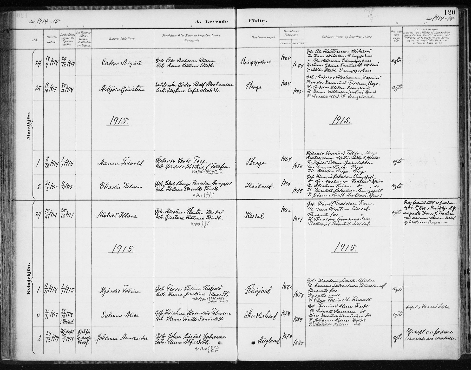 Lyngdal sokneprestkontor, AV/SAK-1111-0029/F/Fa/Fac/L0012: Parish register (official) no. A 12, 1894-1918, p. 120