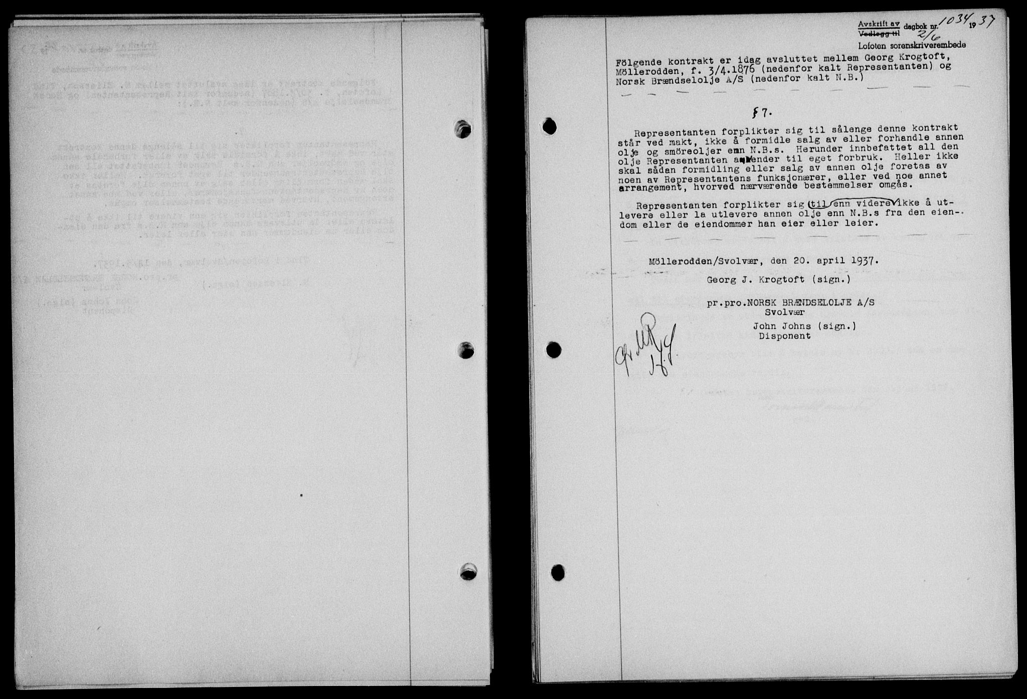 Lofoten sorenskriveri, SAT/A-0017/1/2/2C/L0002a: Mortgage book no. 2a, 1937-1937, Diary no: : 1034/1937
