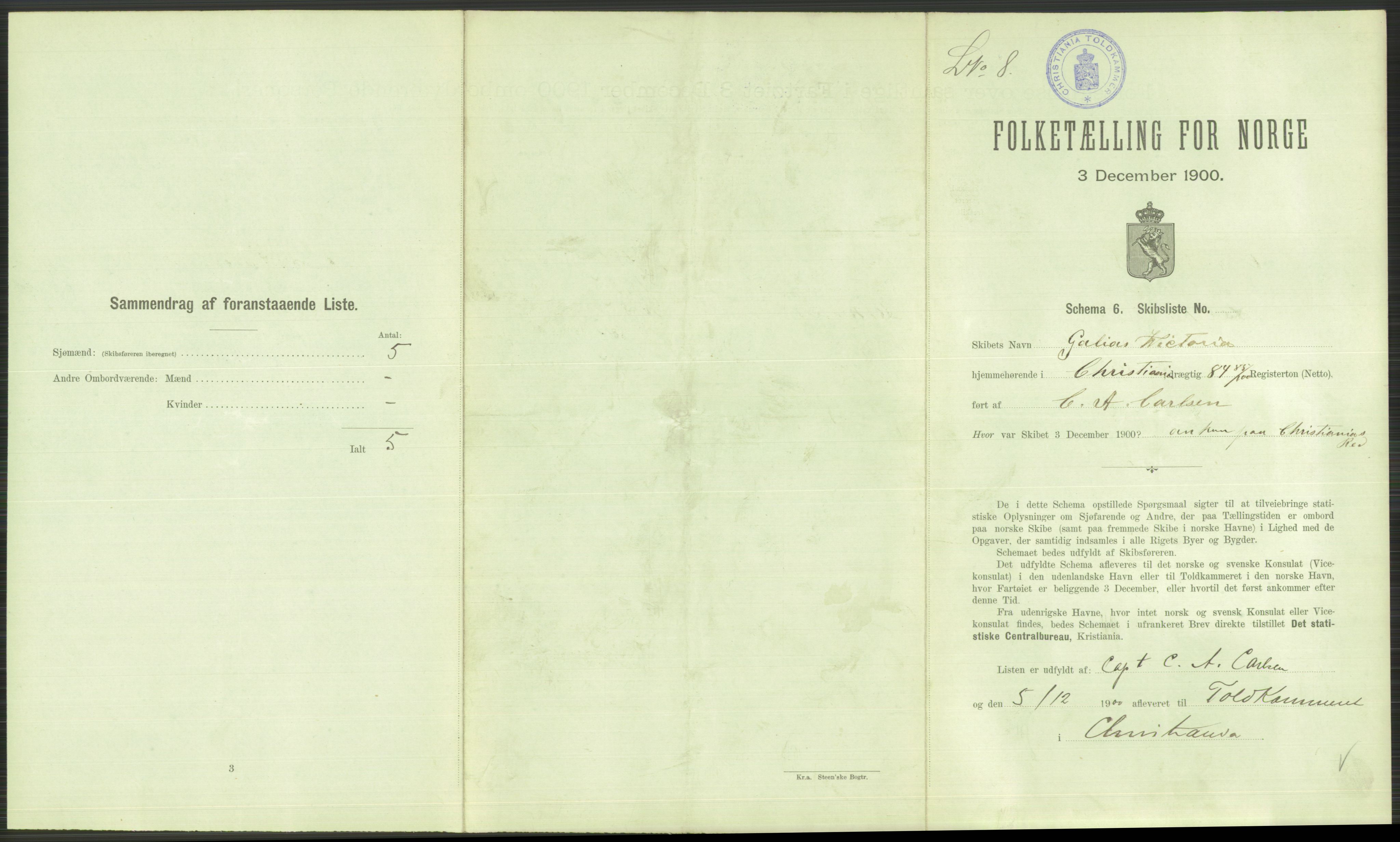 RA, 1900 Census - ship lists from ships in Norwegian harbours, harbours abroad and at sea, 1900, p. 171