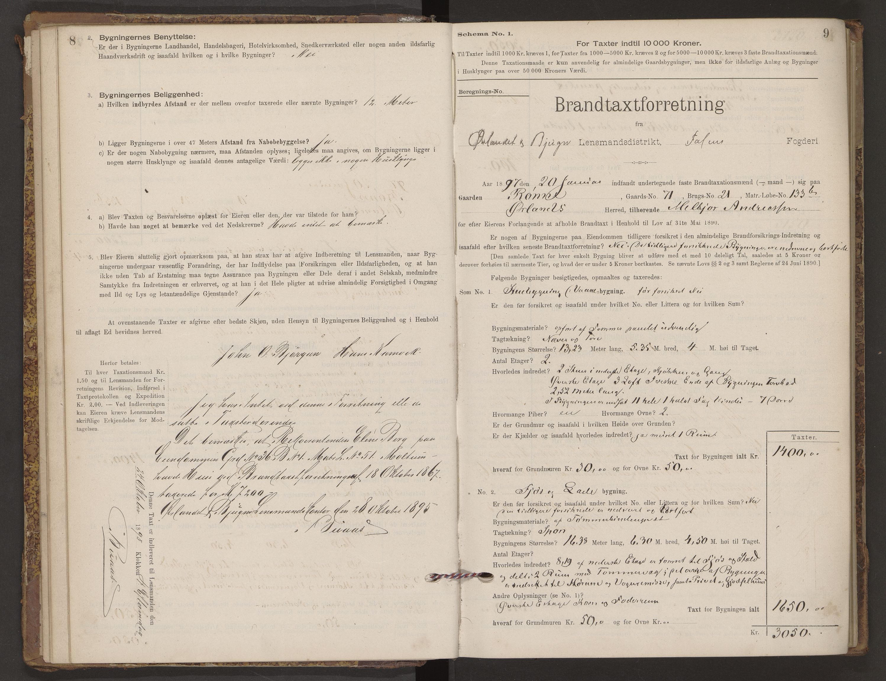 Norges Brannkasse Ørland, AV/SAT-A-5518/Fa/L0004: Branntakstprotokoll med skjema, 1894-1944