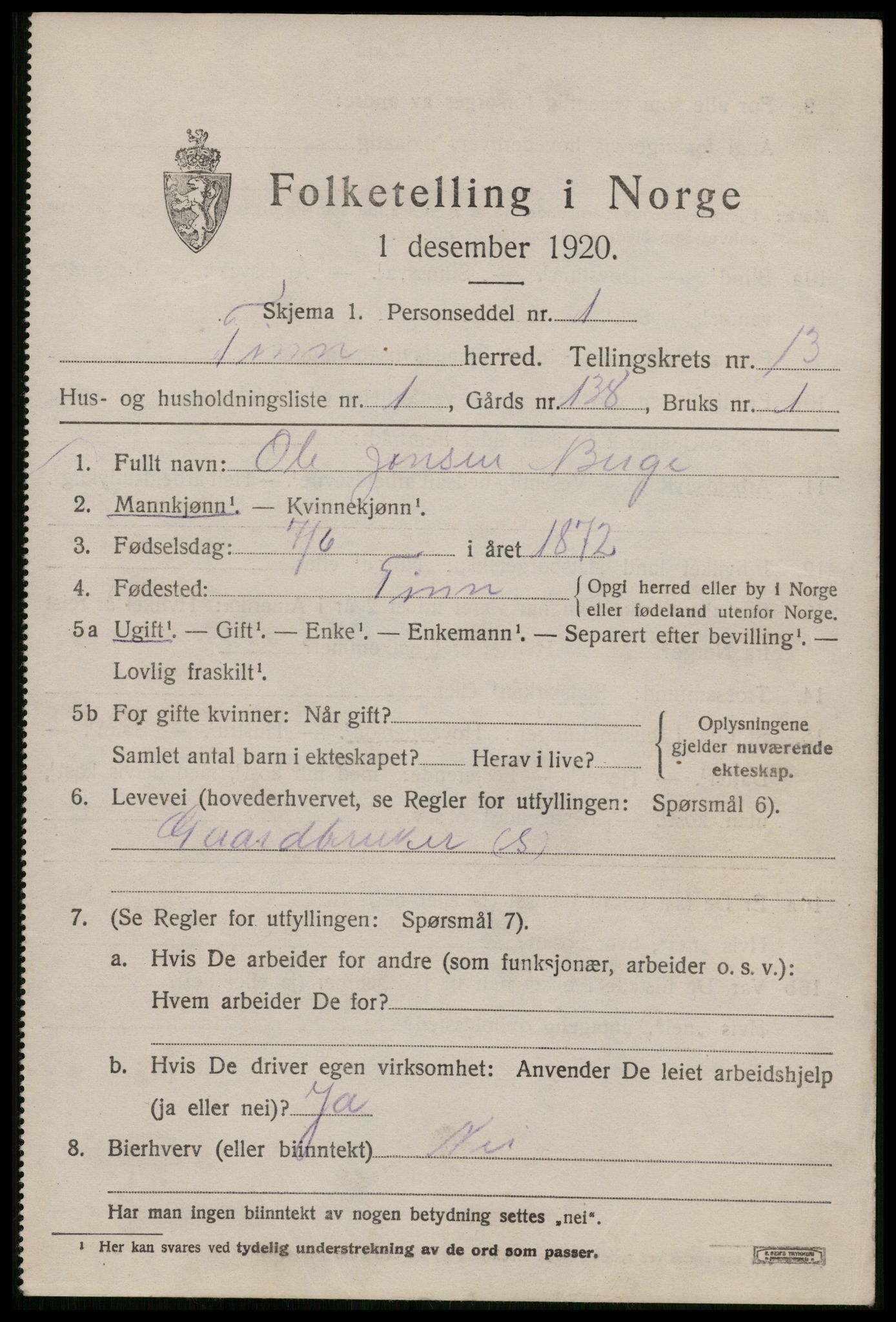 SAKO, 1920 census for Tinn, 1920, p. 8146