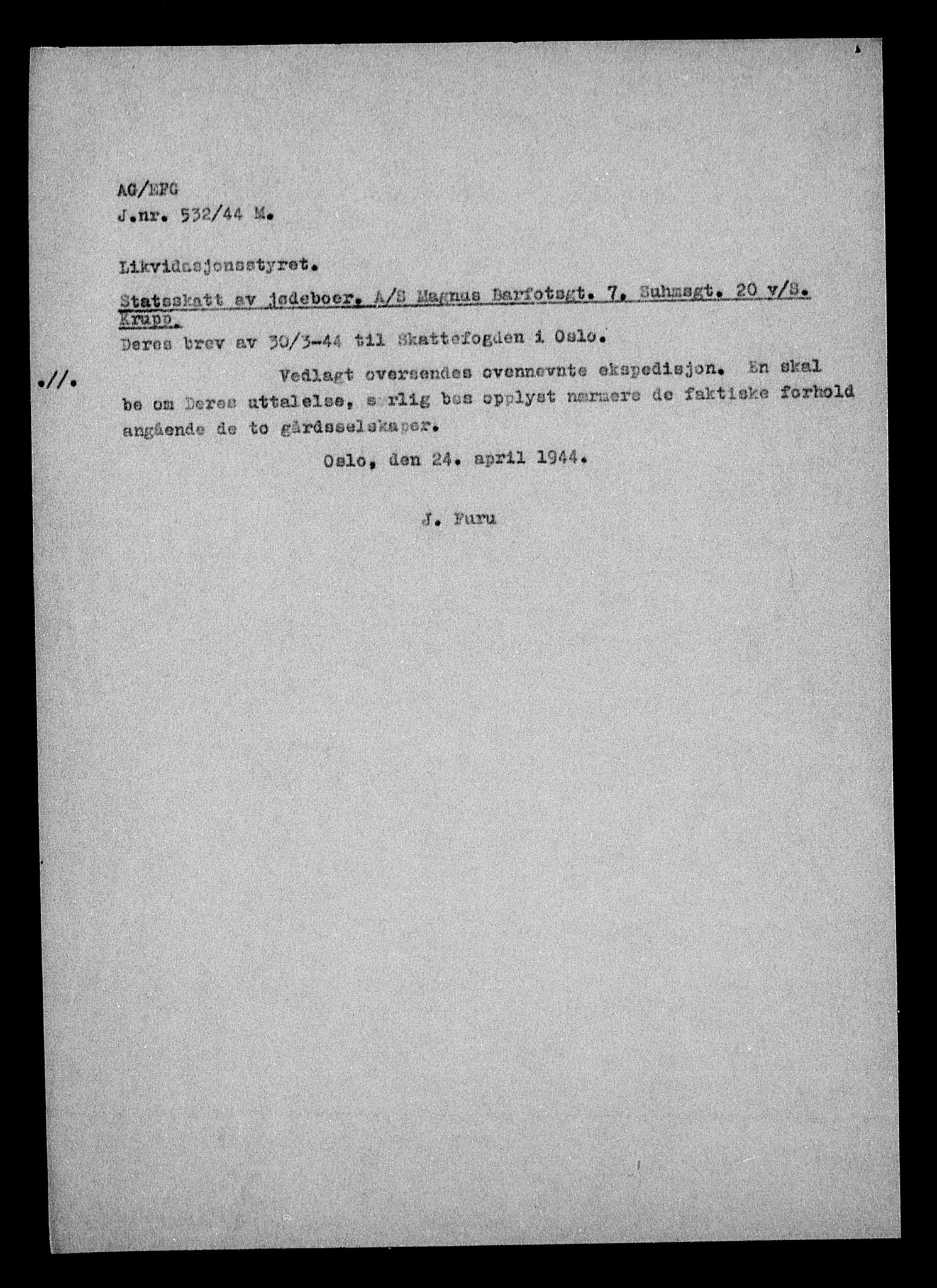 Justisdepartementet, Tilbakeføringskontoret for inndratte formuer, AV/RA-S-1564/H/Hc/Hcc/L0953: --, 1945-1947, p. 574