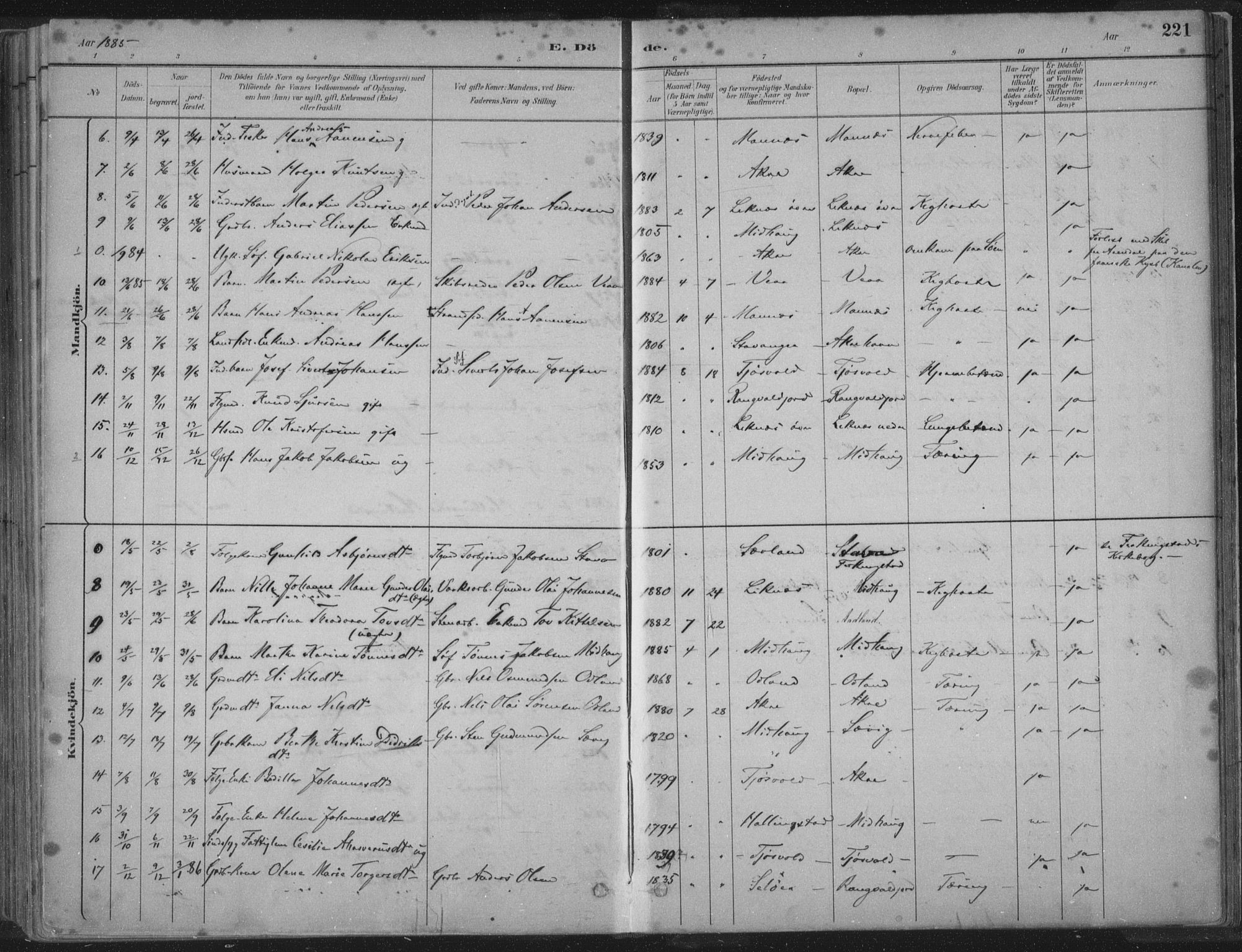 Kopervik sokneprestkontor, SAST/A-101850/H/Ha/Haa/L0004: Parish register (official) no. A 4, 1882-1905, p. 221