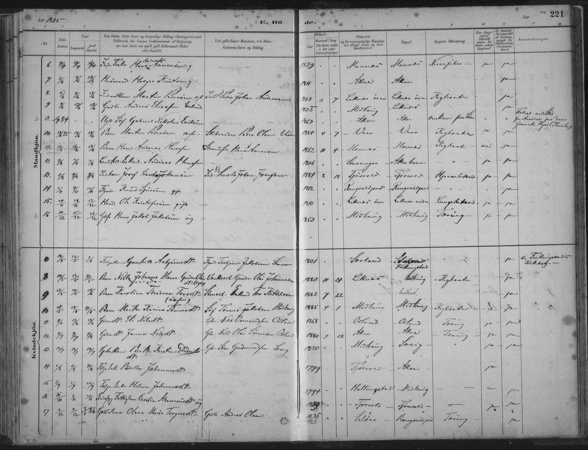 Kopervik sokneprestkontor, AV/SAST-A-101850/H/Ha/Haa/L0004: Parish register (official) no. A 4, 1882-1905, p. 221