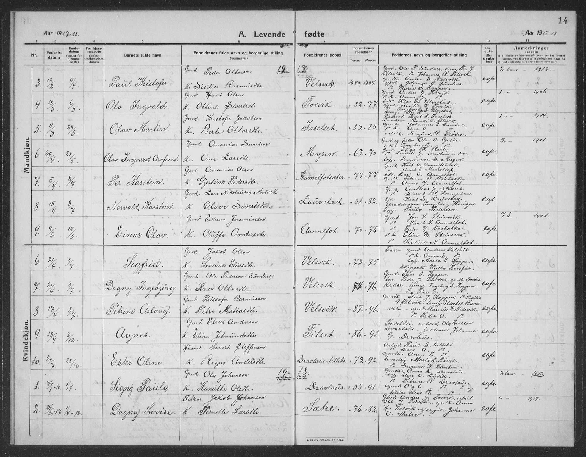 Ministerialprotokoller, klokkerbøker og fødselsregistre - Møre og Romsdal, AV/SAT-A-1454/512/L0169: Parish register (copy) no. 512C01, 1910-1935, p. 14