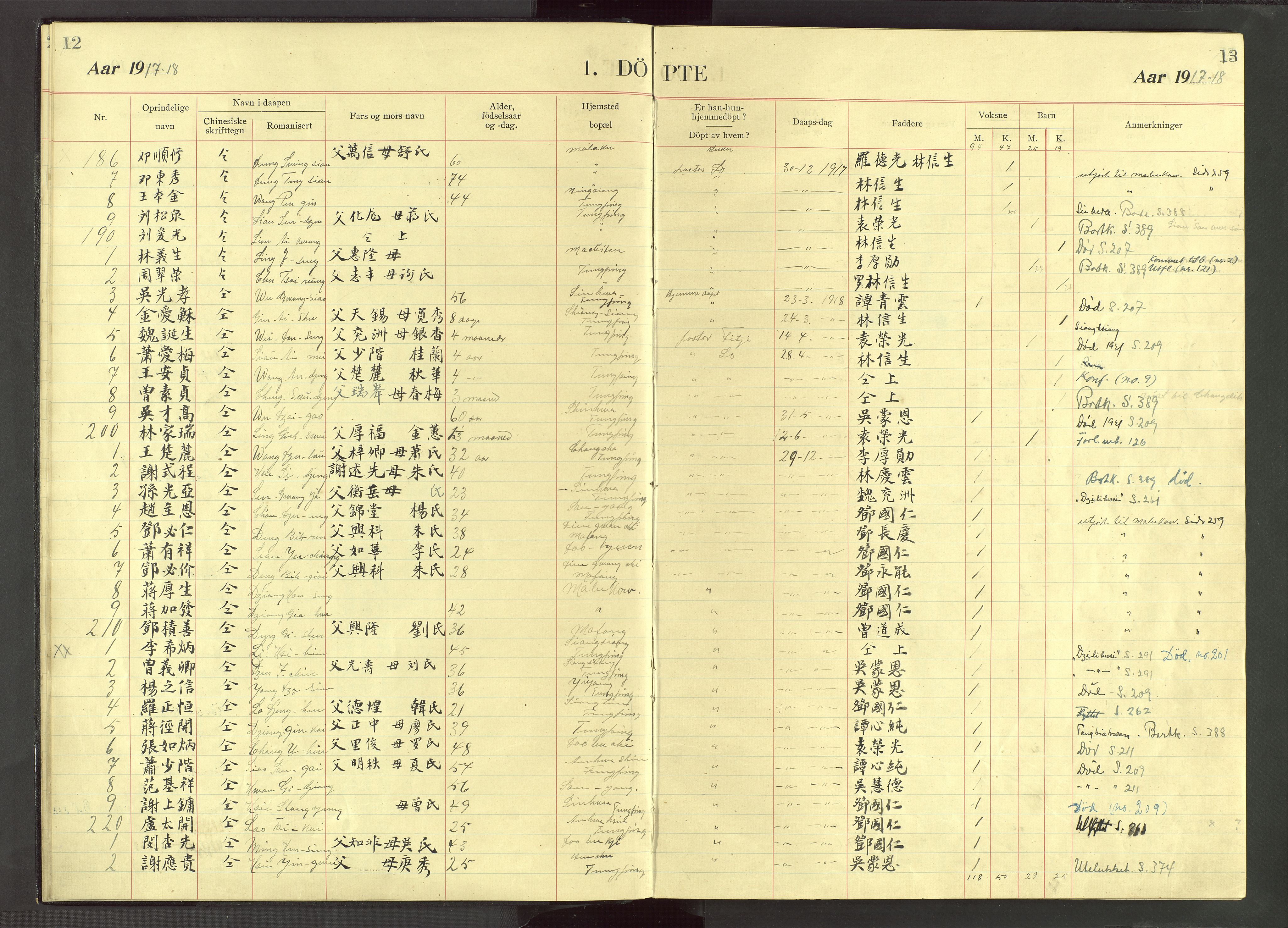 Det Norske Misjonsselskap - utland - Kina (Hunan), VID/MA-A-1065/Dm/L0071: Parish register (official) no. 109, 1907-1948, p. 12-13