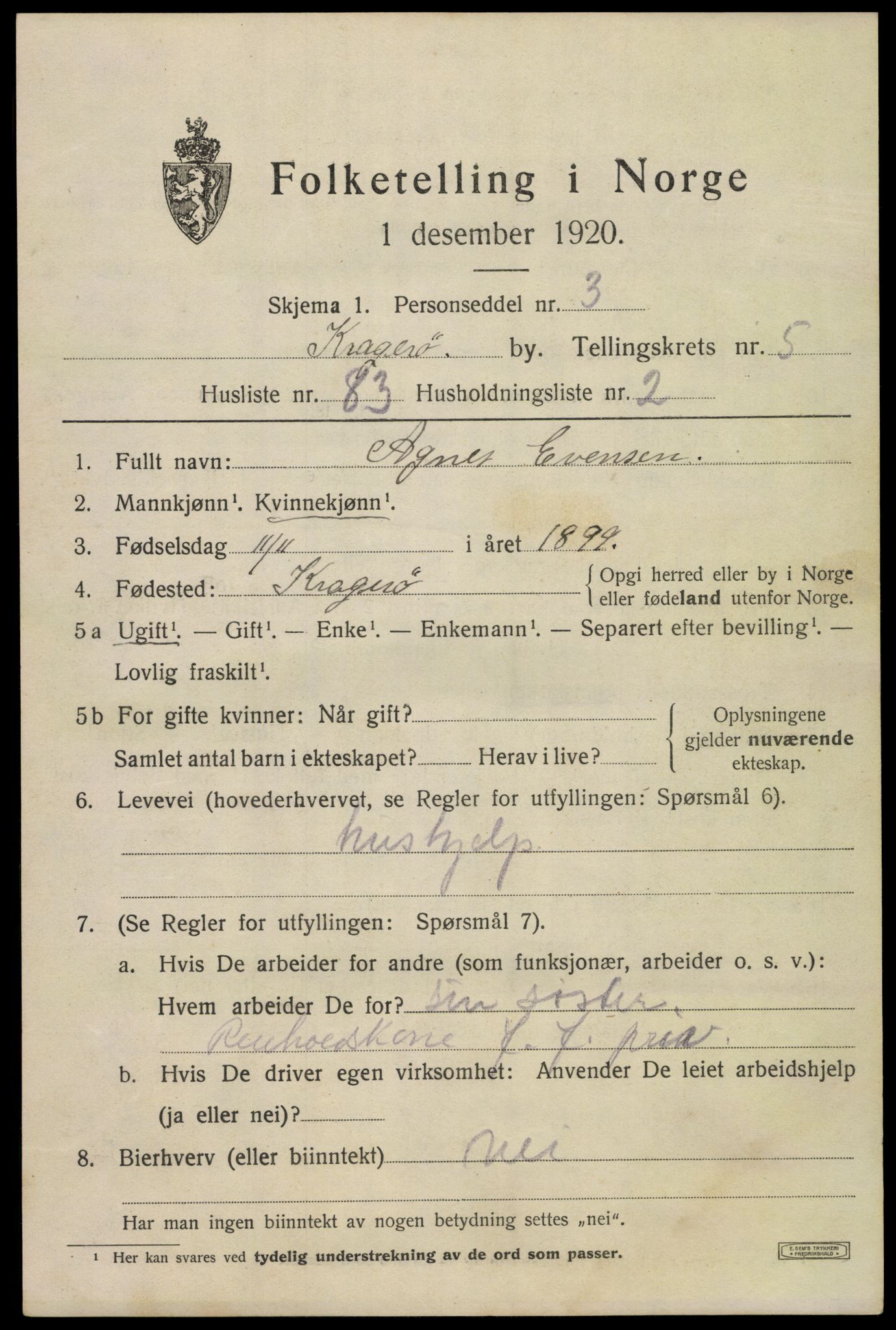 SAKO, 1920 census for Kragerø, 1920, p. 9015