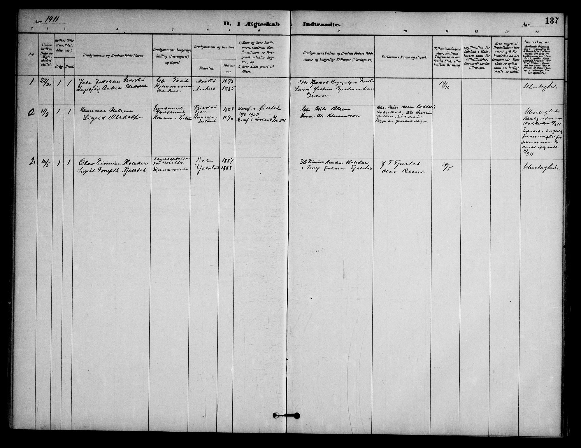 Nissedal kirkebøker, SAKO/A-288/G/Ga/L0003: Parish register (copy) no. I 3, 1887-1911, p. 137