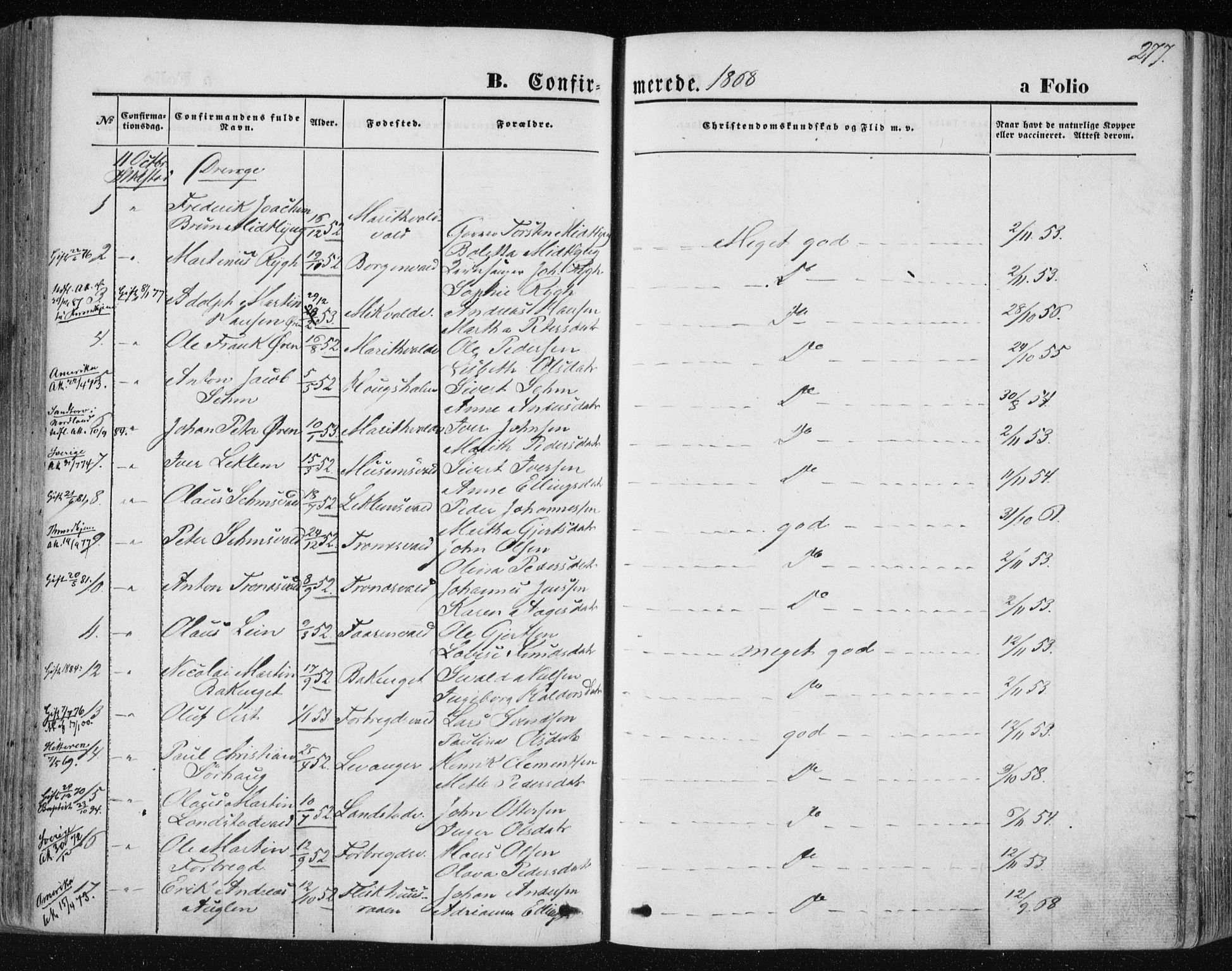 Ministerialprotokoller, klokkerbøker og fødselsregistre - Nord-Trøndelag, AV/SAT-A-1458/723/L0241: Parish register (official) no. 723A10, 1860-1869, p. 277