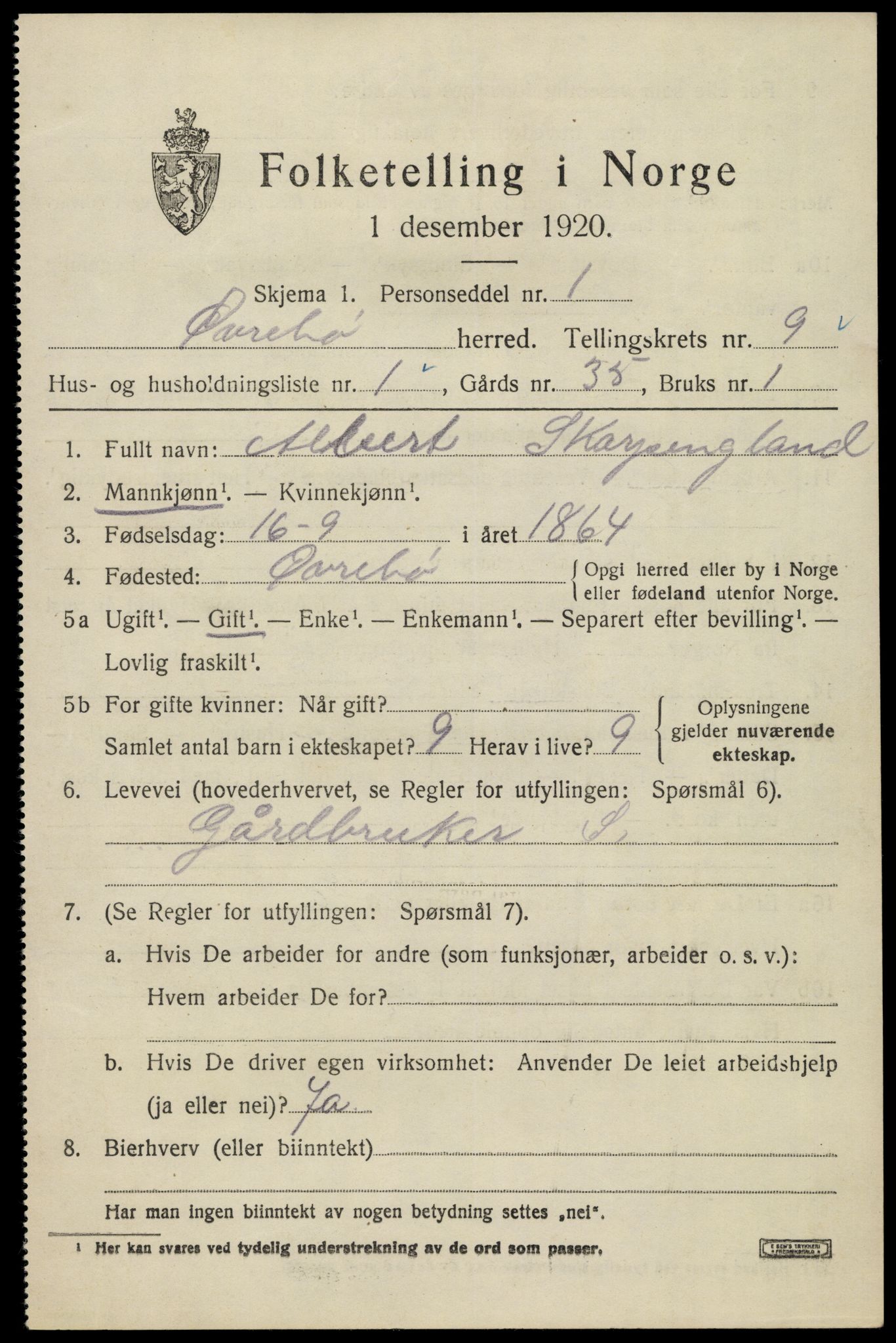 SAK, 1920 census for Øvrebø, 1920, p. 1932