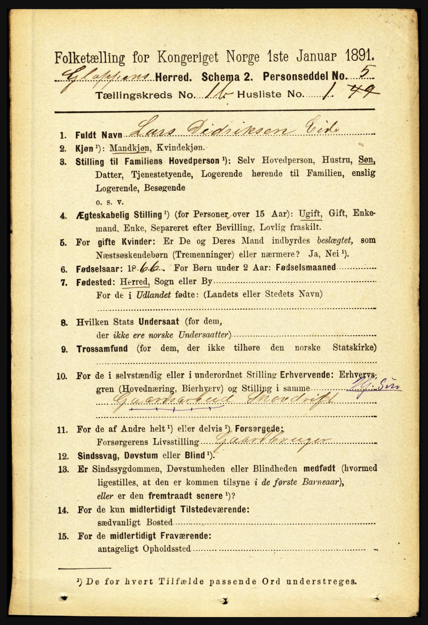 RA, 1891 census for 1445 Gloppen, 1891, p. 407