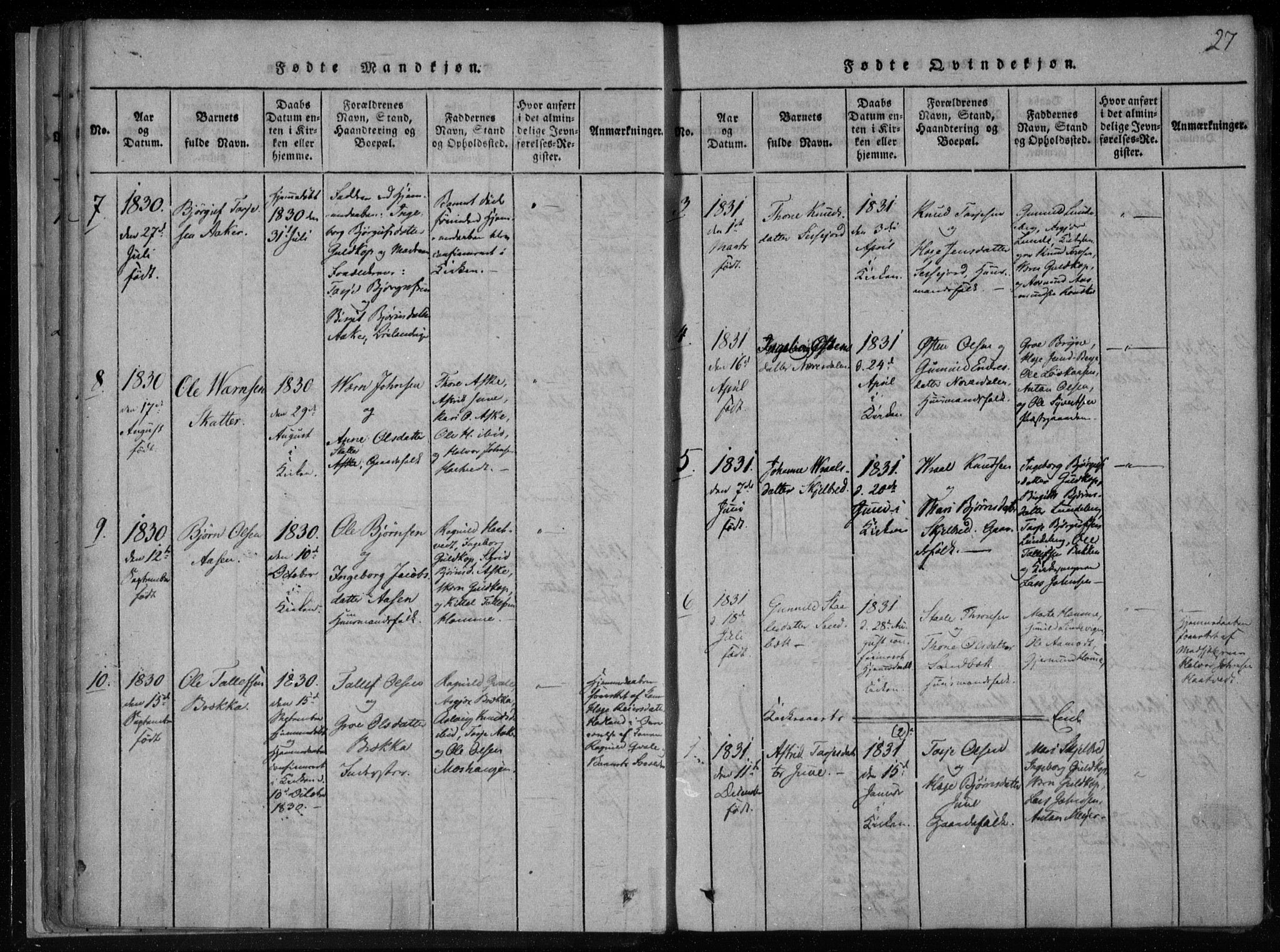 Lårdal kirkebøker, AV/SAKO-A-284/F/Fa/L0005: Parish register (official) no. I 5, 1815-1860, p. 27