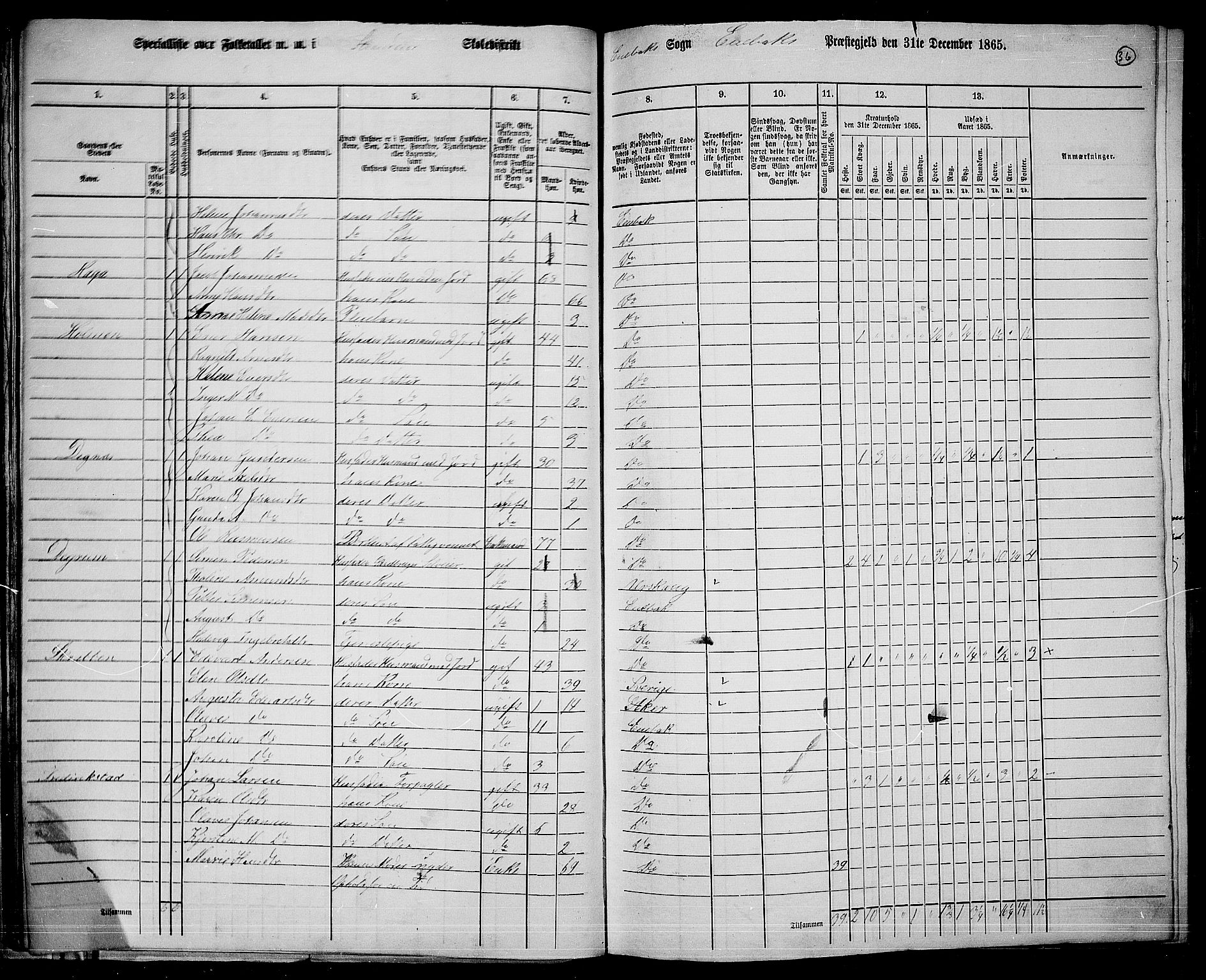 RA, 1865 census for Enebakk, 1865, p. 34