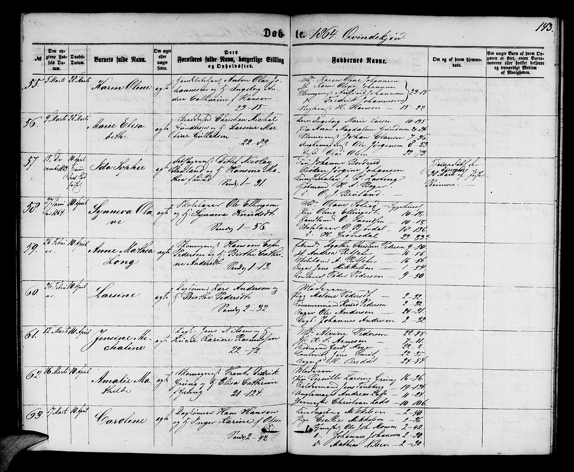 Korskirken sokneprestembete, AV/SAB-A-76101/H/Hab: Parish register (copy) no. B 5, 1863-1868, p. 143