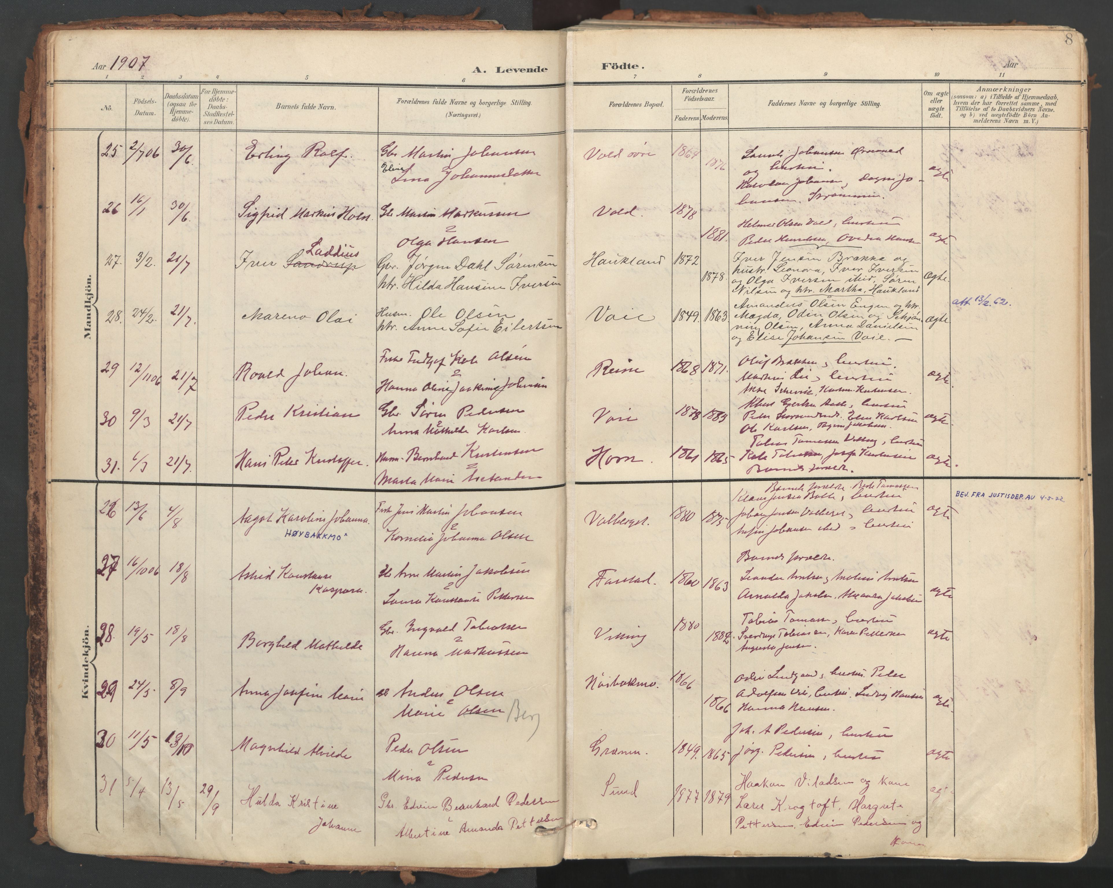 Ministerialprotokoller, klokkerbøker og fødselsregistre - Nordland, AV/SAT-A-1459/881/L1154: Parish register (official) no. 881A07, 1907-1918, p. 8