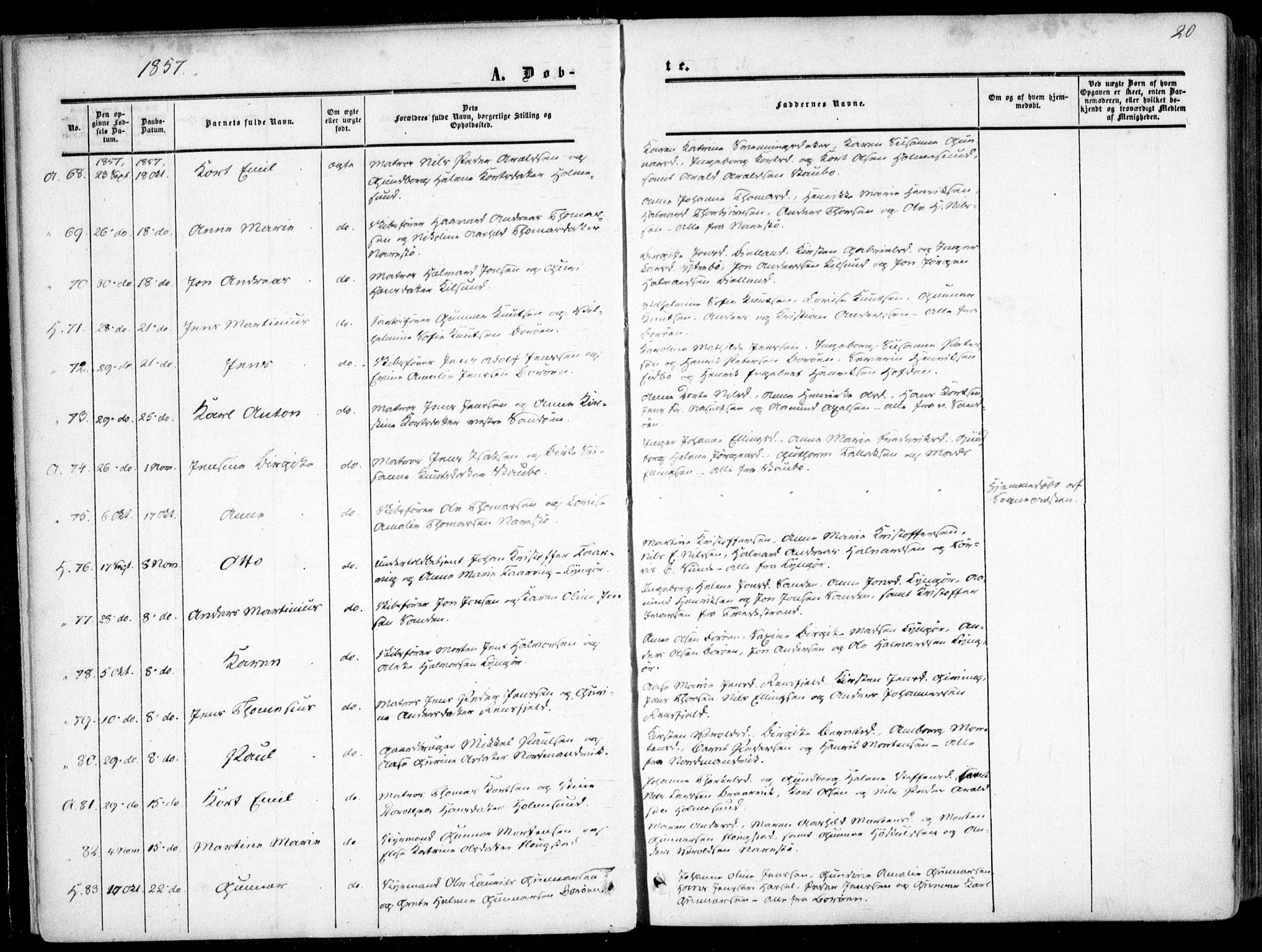 Dypvåg sokneprestkontor, SAK/1111-0007/F/Fa/Faa/L0006: Parish register (official) no. A 6, 1855-1872, p. 20
