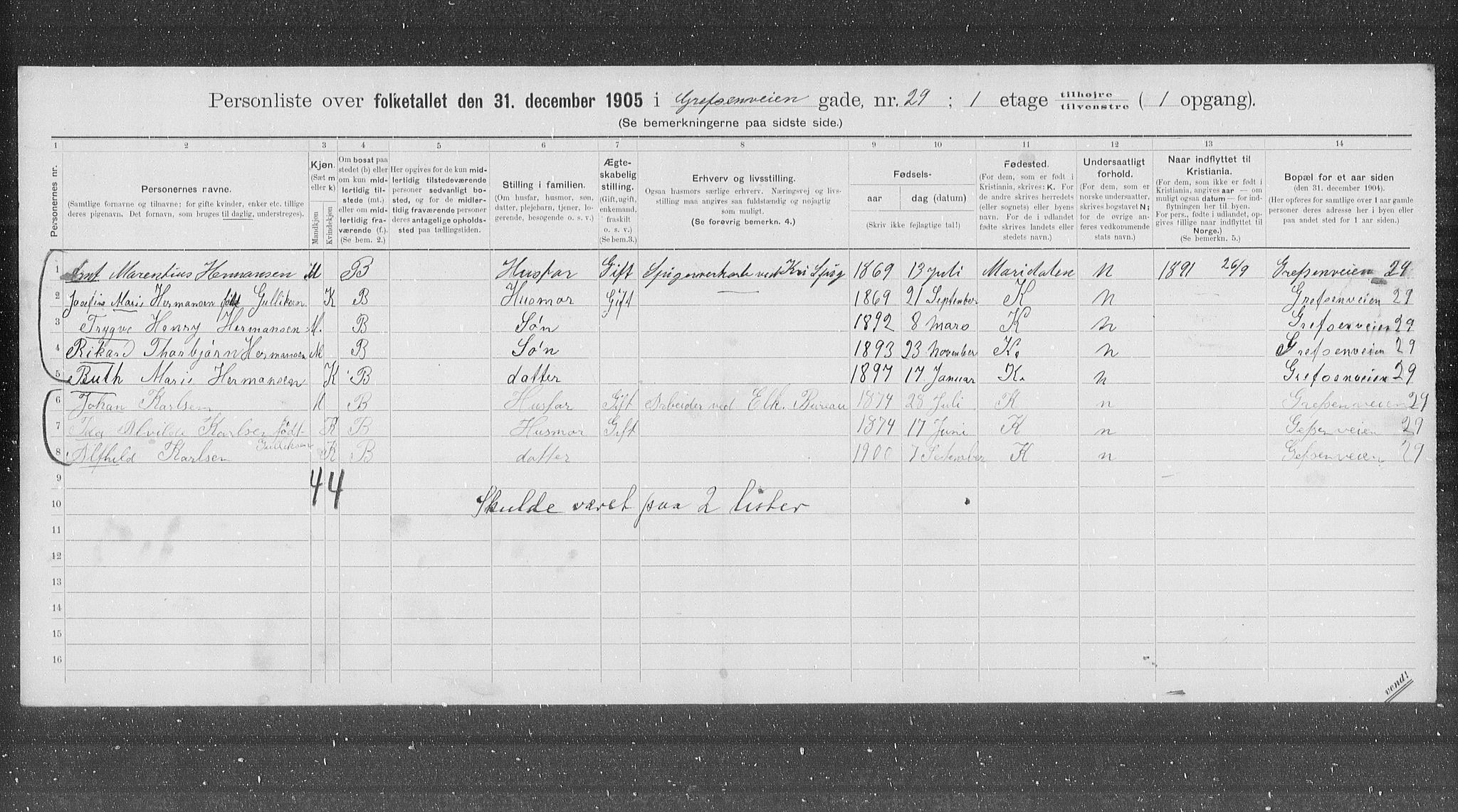 OBA, Municipal Census 1905 for Kristiania, 1905, p. 15453