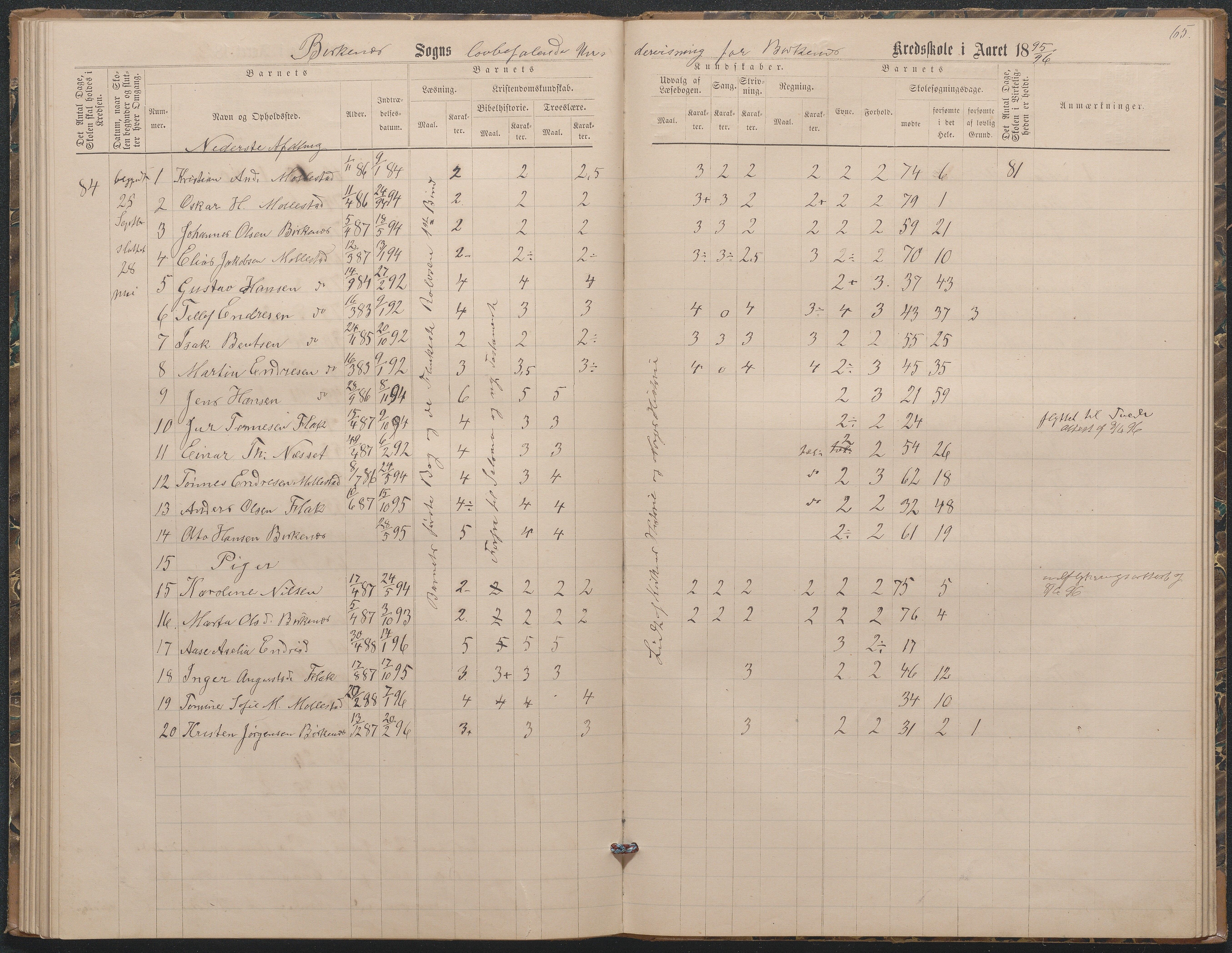 Birkenes kommune, Birkenes krets/Birkeland folkeskole frem til 1991, AAKS/KA0928-550a_91/F02/L0003: Skoleprotokoll, 1879-1891, p. 65