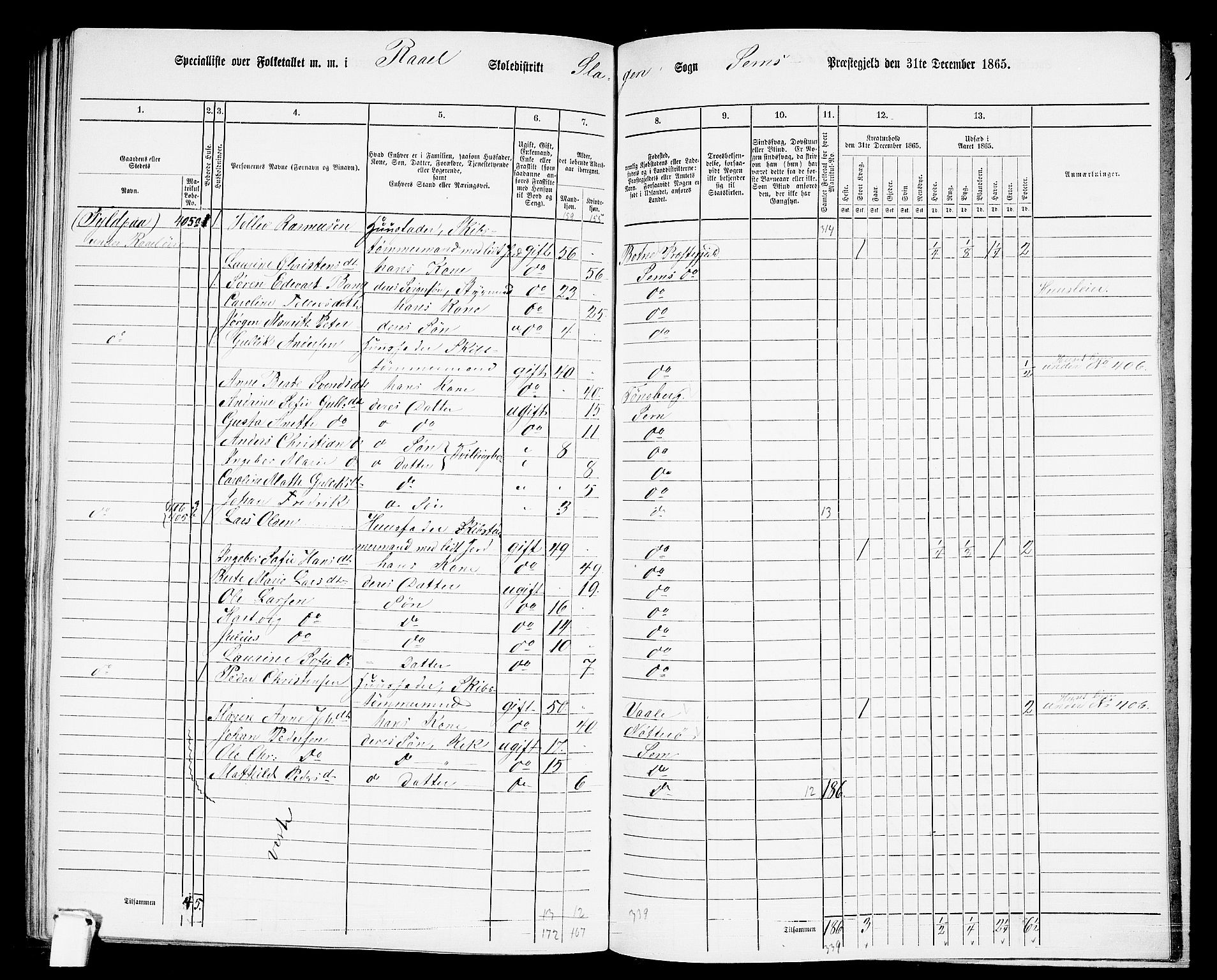 RA, 1865 census for Sem, 1865, p. 188