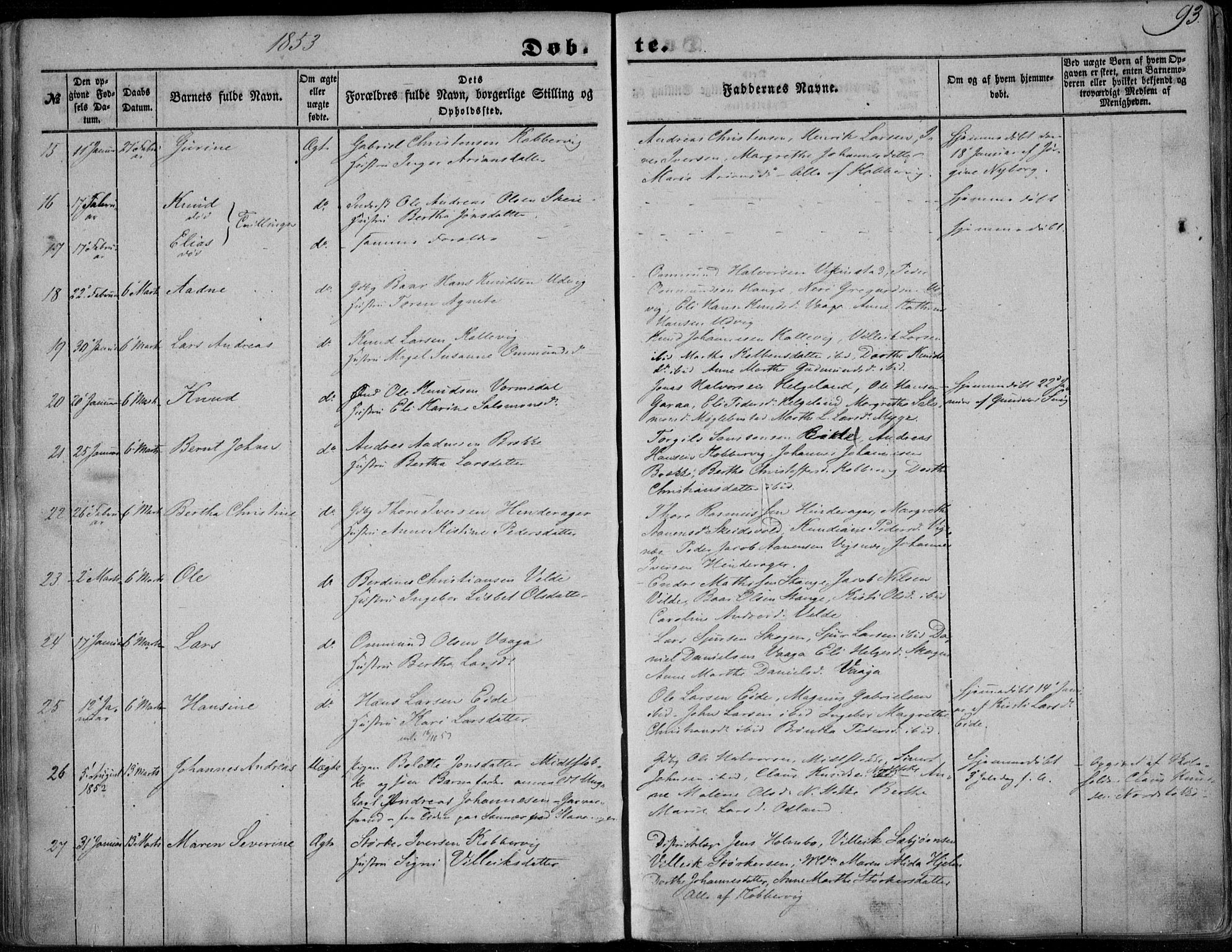 Avaldsnes sokneprestkontor, SAST/A -101851/H/Ha/Haa/L0008: Parish register (official) no. A 8, 1847-1857, p. 93