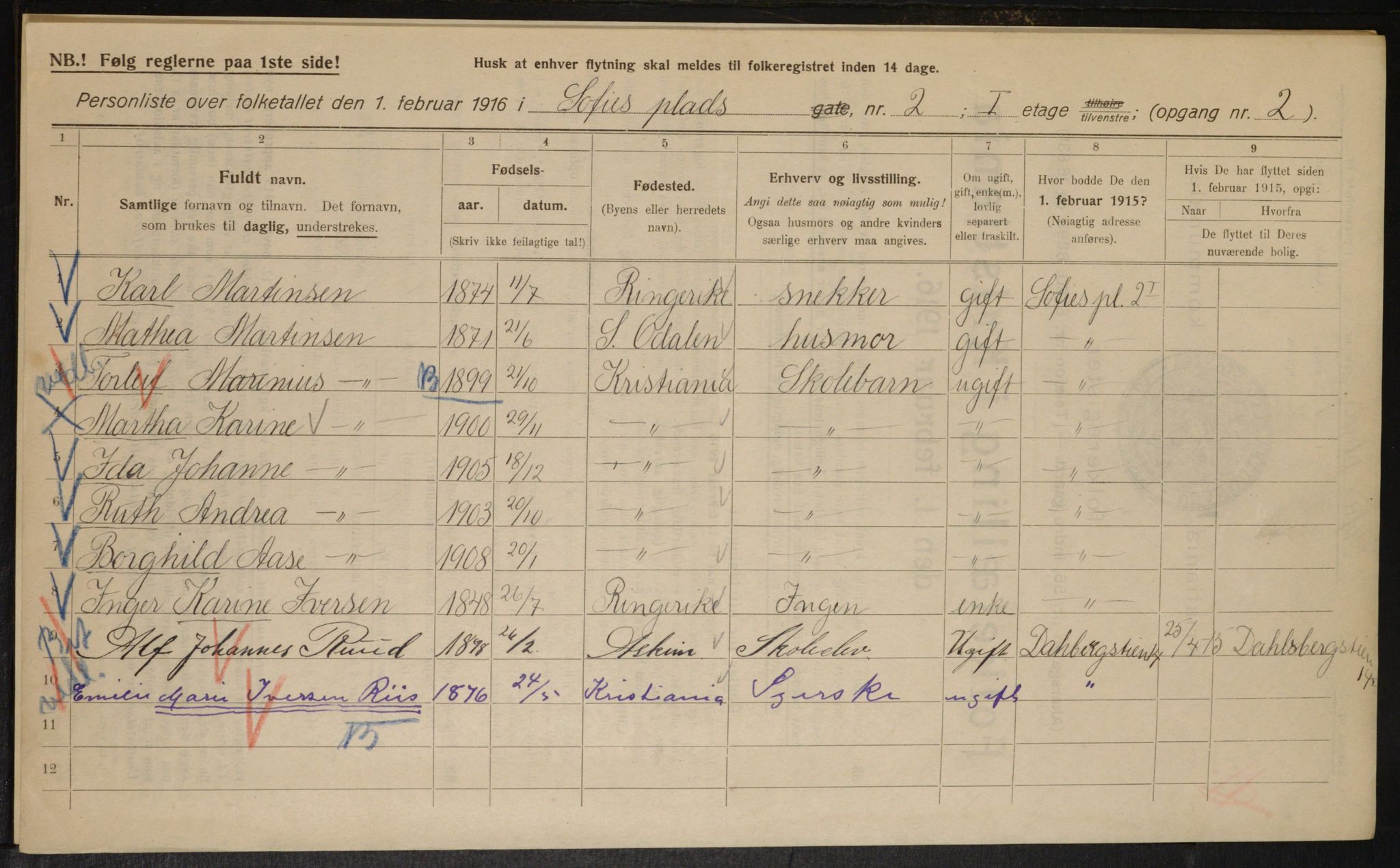 OBA, Municipal Census 1916 for Kristiania, 1916, p. 101872