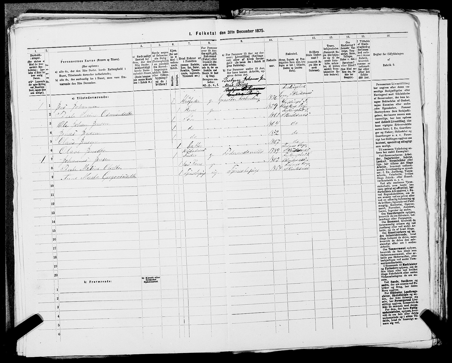 SAST, 1875 census for 1150L Skudenes/Falnes, Åkra og Ferkingstad, 1875, p. 1046