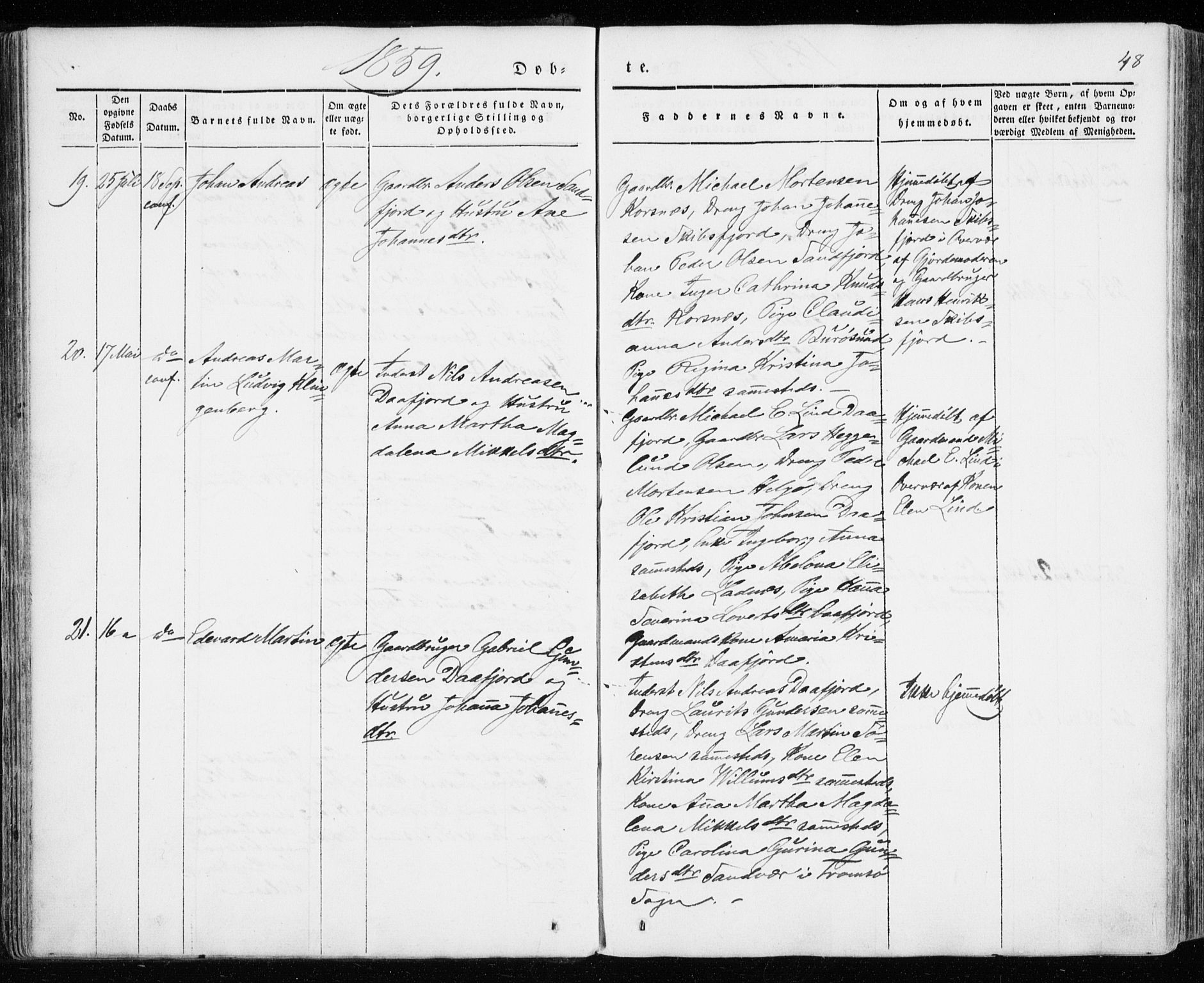 Karlsøy sokneprestembete, SATØ/S-1299/H/Ha/Haa/L0009kirke: Parish register (official) no. 9, 1838-1867, p. 48