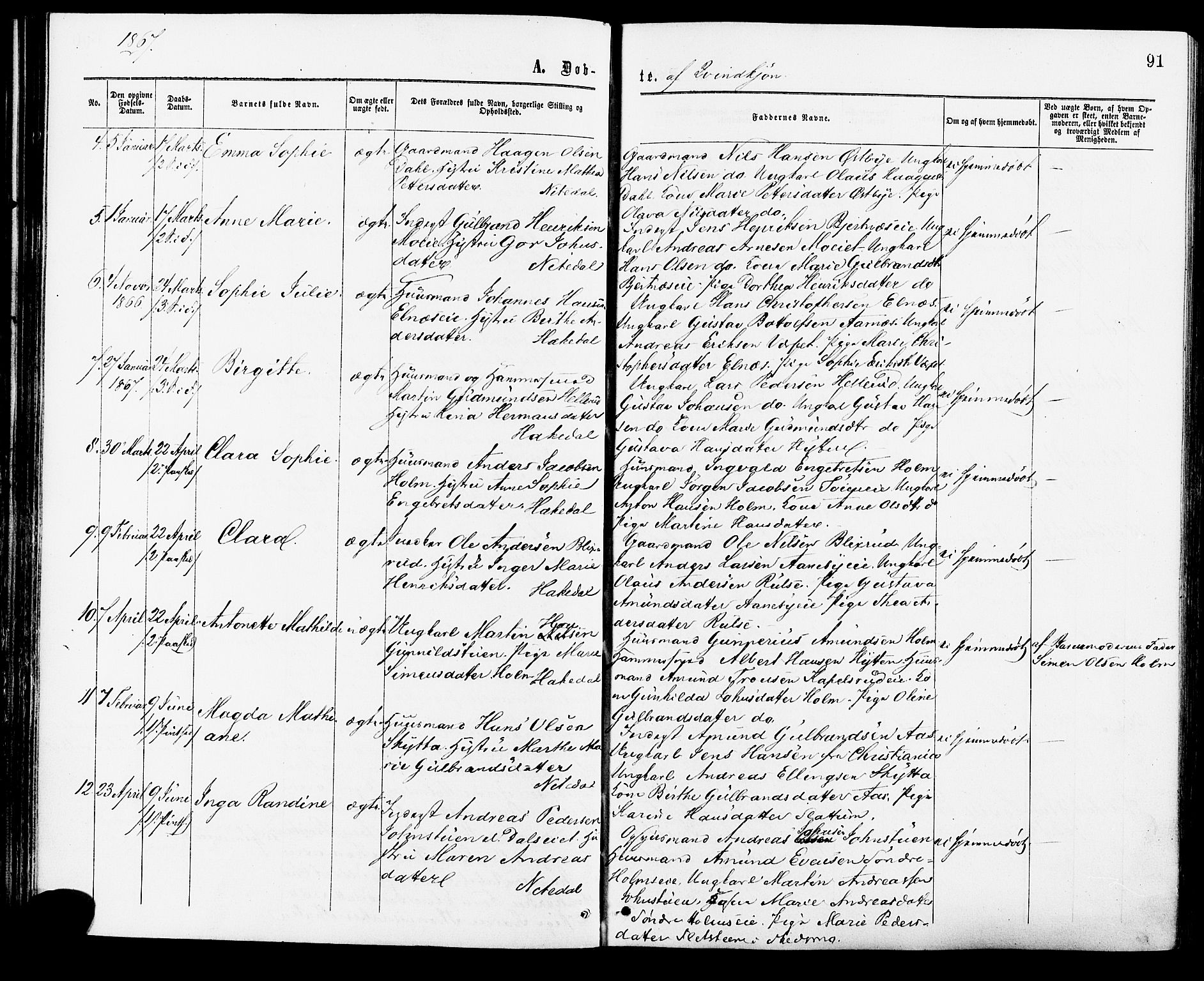 Nittedal prestekontor Kirkebøker, AV/SAO-A-10365a/F/Fa/L0006: Parish register (official) no. I 6, 1863-1878, p. 91