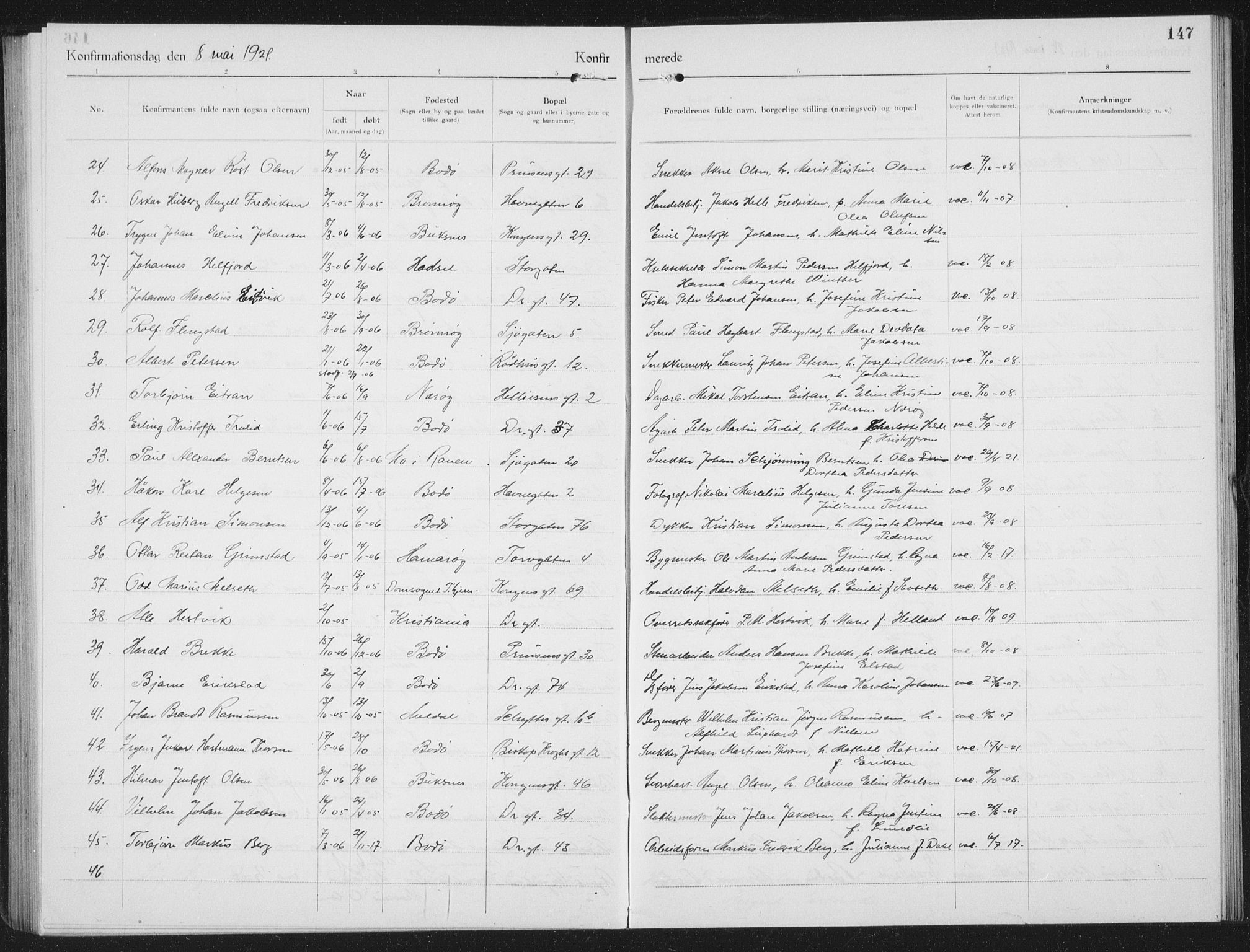 Ministerialprotokoller, klokkerbøker og fødselsregistre - Nordland, SAT/A-1459/801/L0037: Parish register (copy) no. 801C12, 1921-1937, p. 147