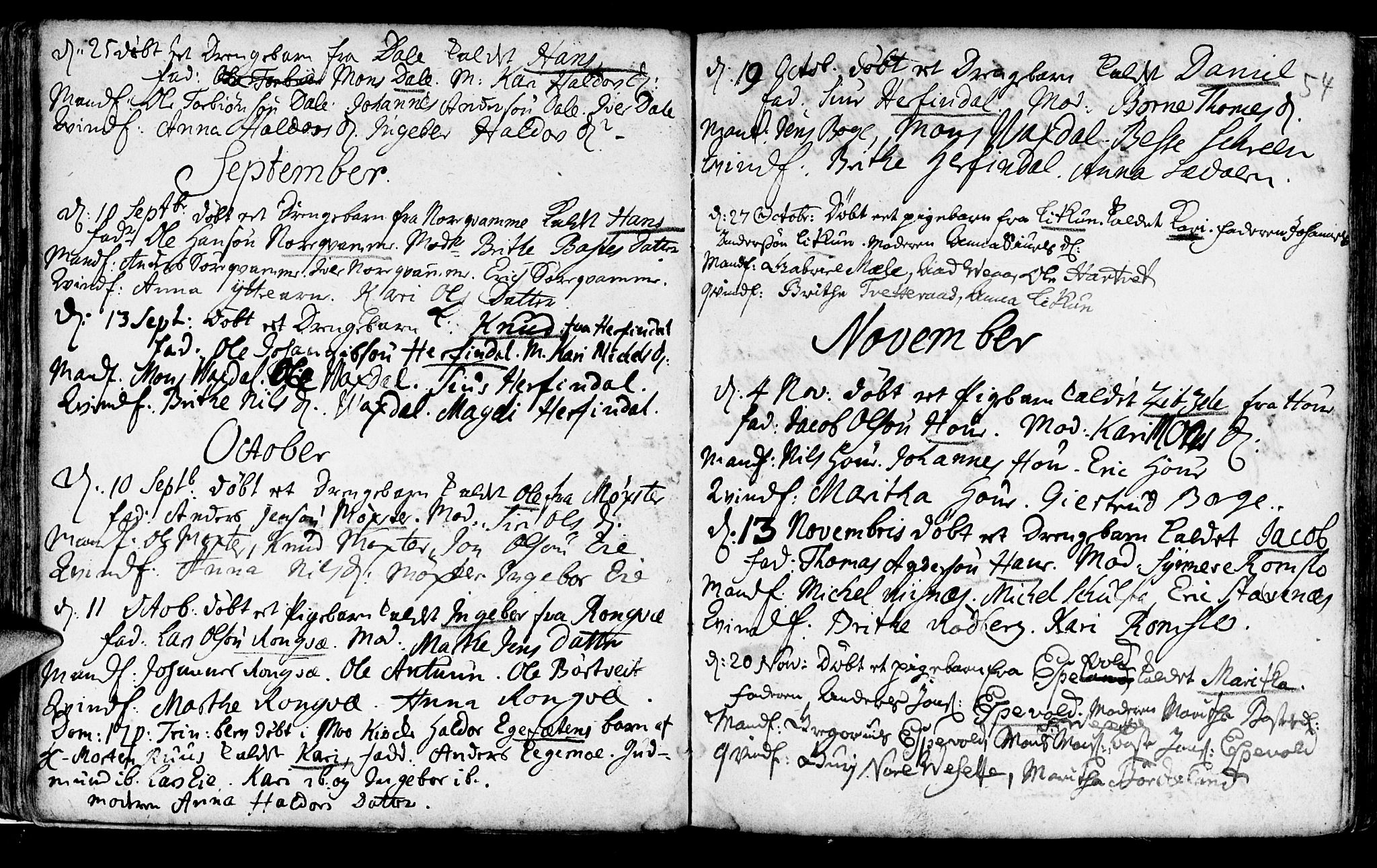 Haus sokneprestembete, AV/SAB-A-75601/H/Haa: Parish register (official) no. A 5, 1733-1747, p. 54