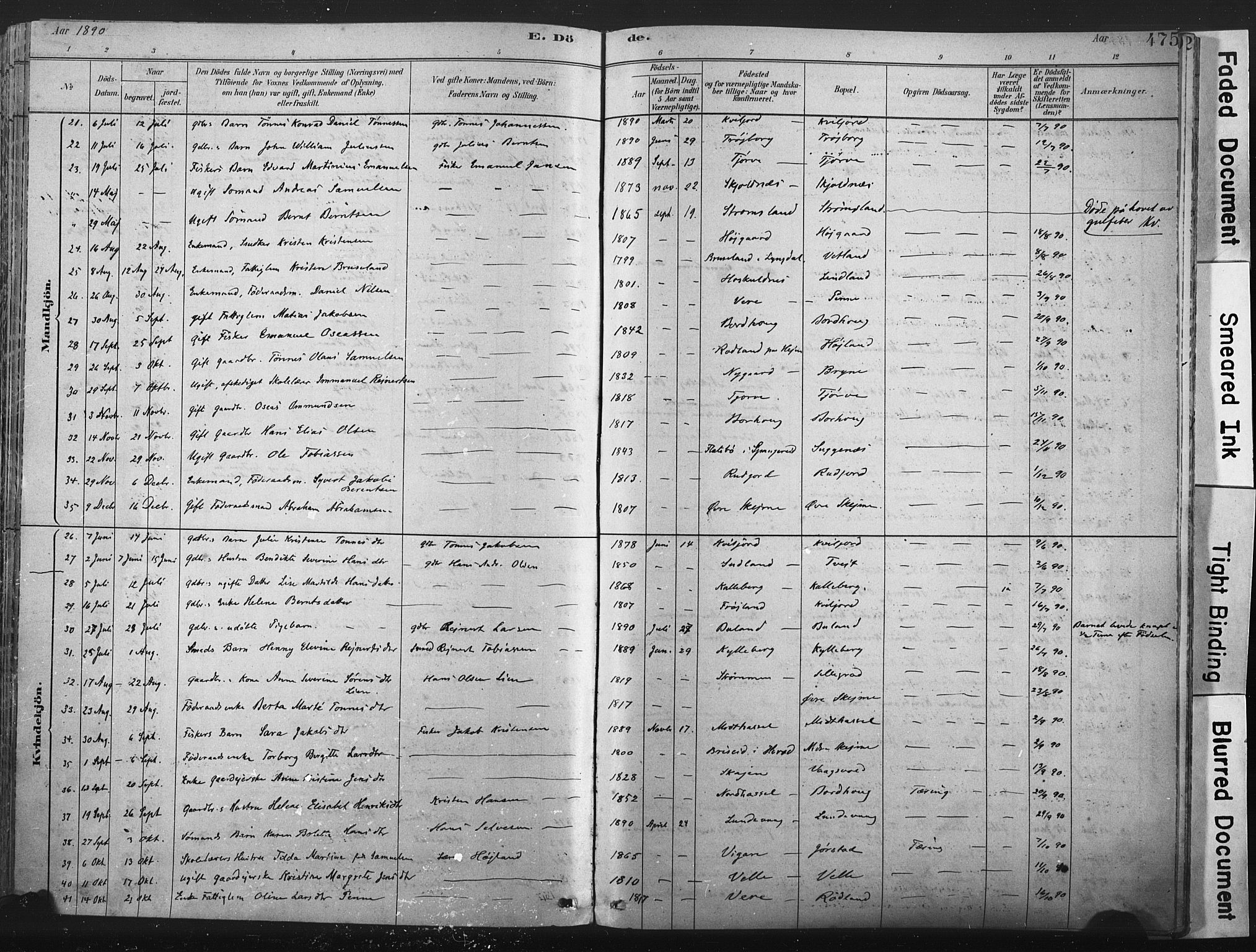 Lista sokneprestkontor, AV/SAK-1111-0027/F/Fa/L0012: Parish register (official) no. A 12, 1879-1903, p. 475