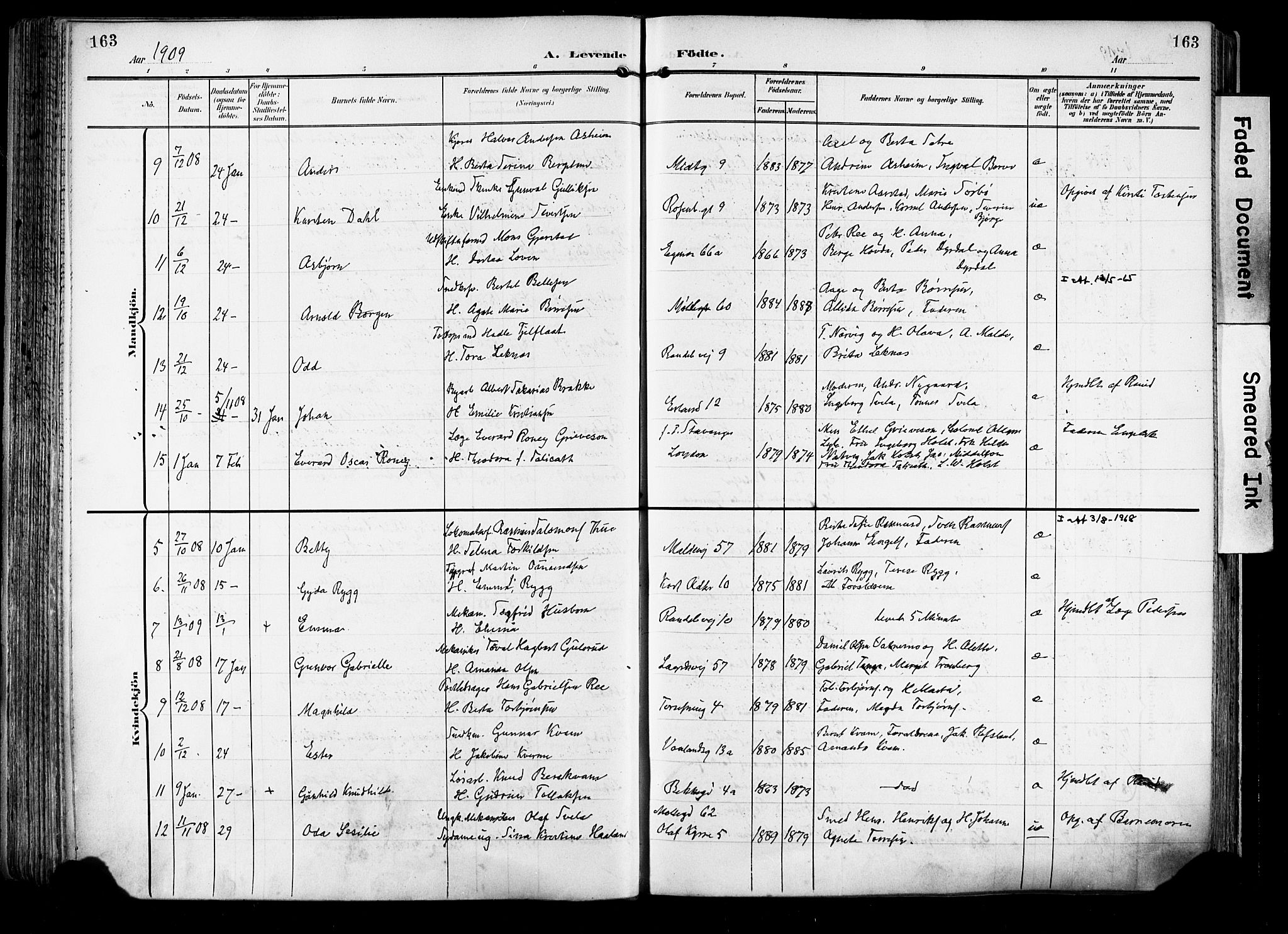 Domkirken sokneprestkontor, SAST/A-101812/001/30/30BA/L0033: Parish register (official) no. A 32, 1903-1915, p. 163