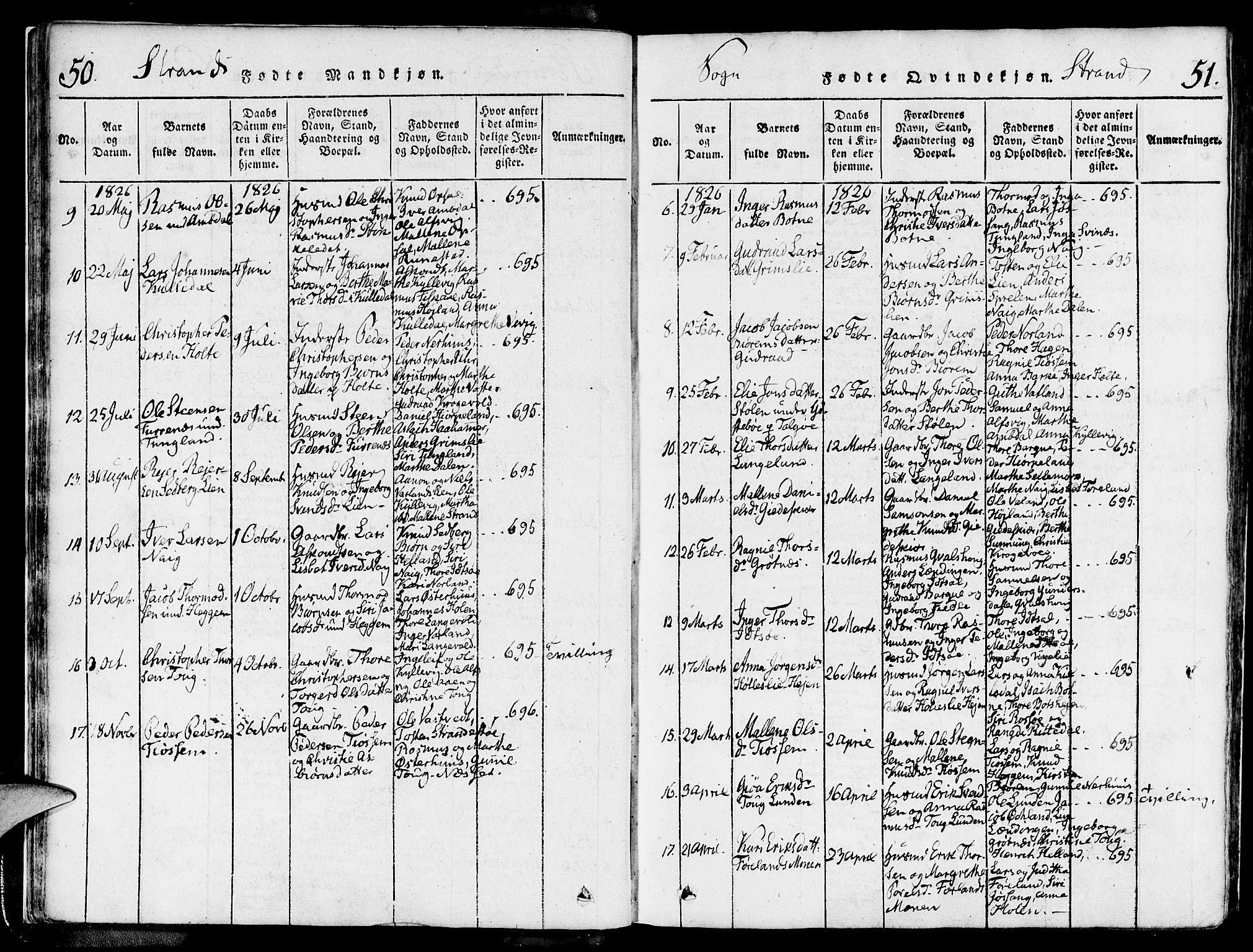 Strand sokneprestkontor, SAST/A-101828/H/Ha/Haa/L0004: Parish register (official) no. A 4 /1, 1816-1833, p. 50-51
