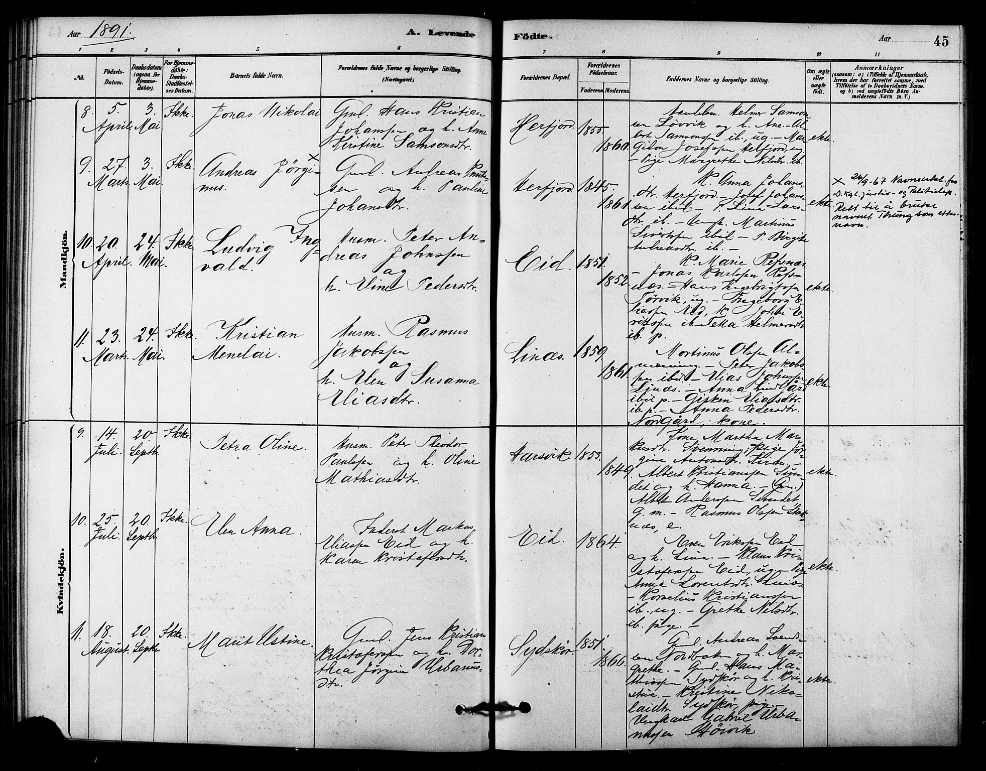 Ministerialprotokoller, klokkerbøker og fødselsregistre - Sør-Trøndelag, AV/SAT-A-1456/656/L0692: Parish register (official) no. 656A01, 1879-1893, p. 45