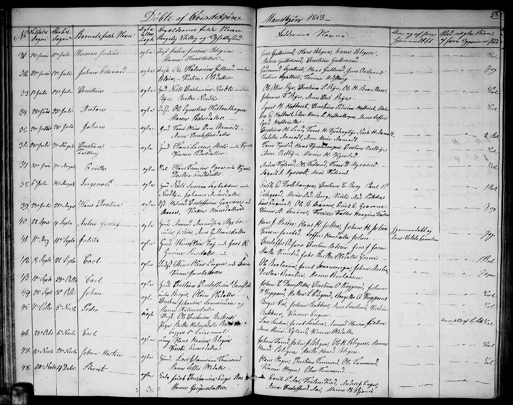 Fet prestekontor Kirkebøker, SAO/A-10370a/G/Ga/L0002: Parish register (copy) no. I 2, 1843-1859, p. 58