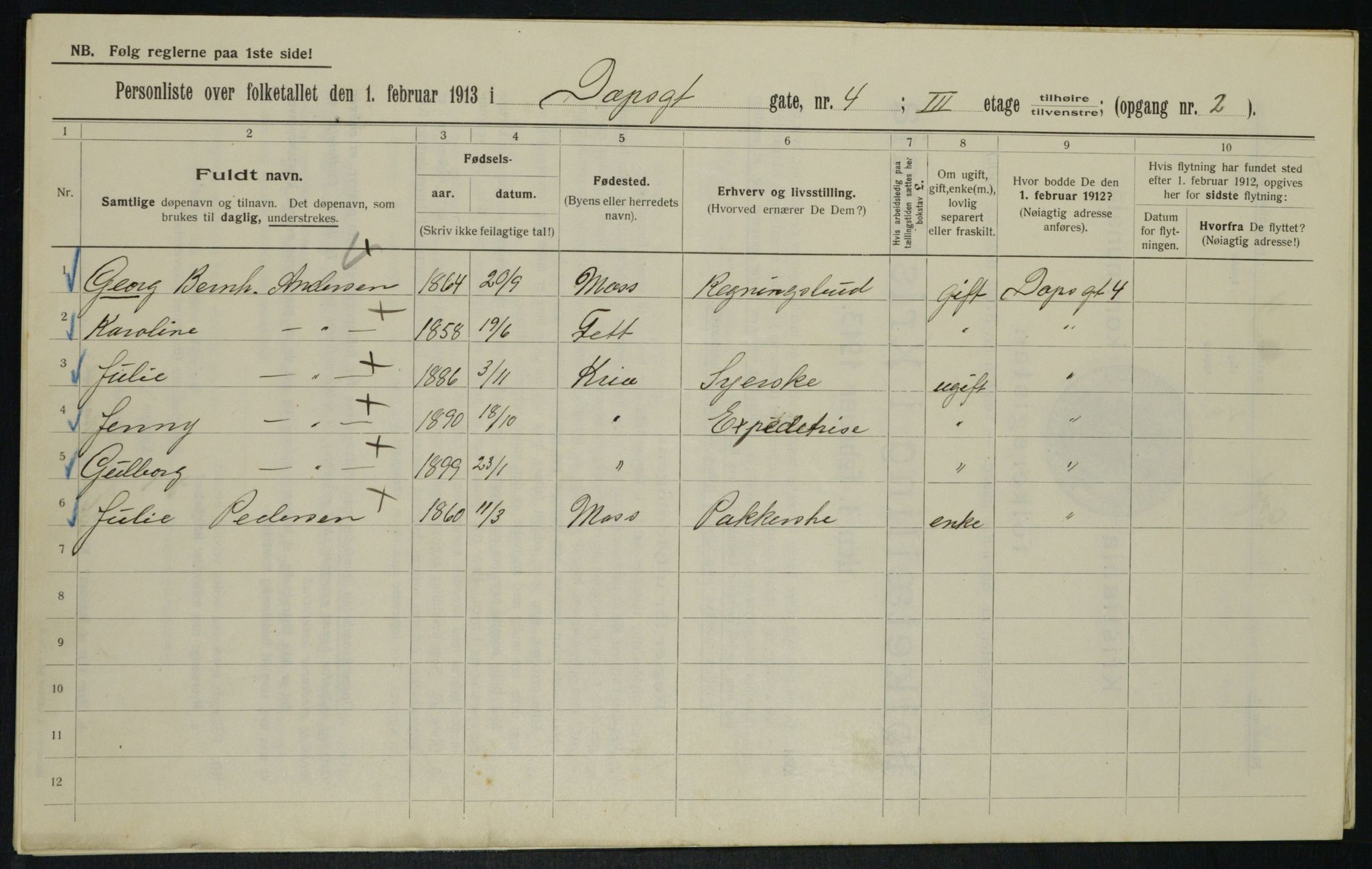 OBA, Municipal Census 1913 for Kristiania, 1913, p. 15921