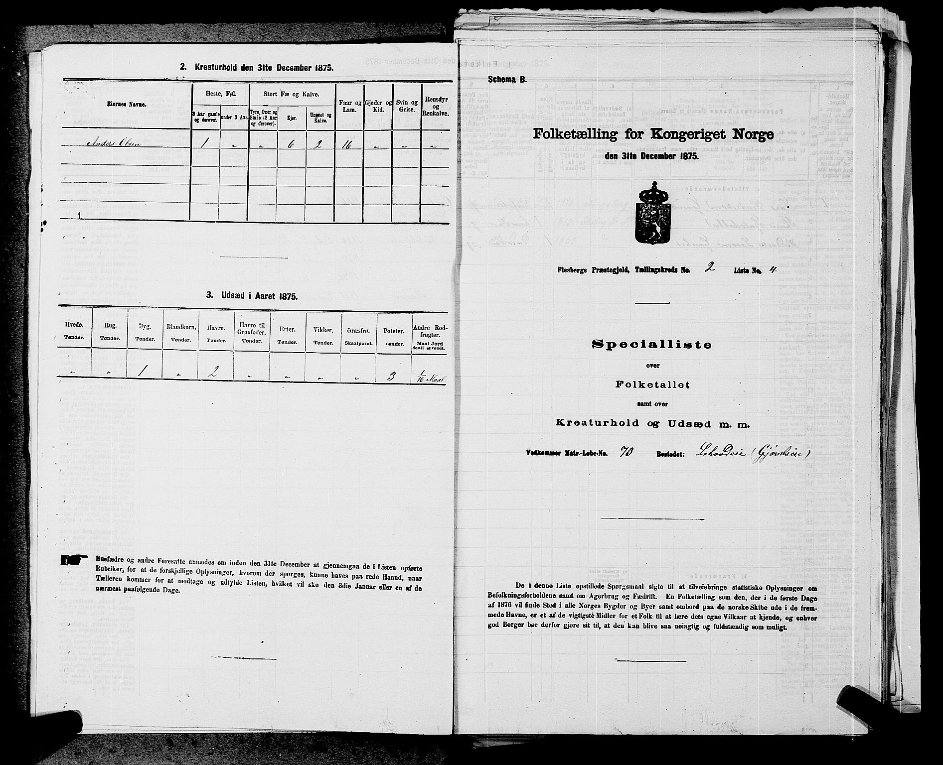 SAKO, 1875 census for 0631P Flesberg, 1875, p. 285