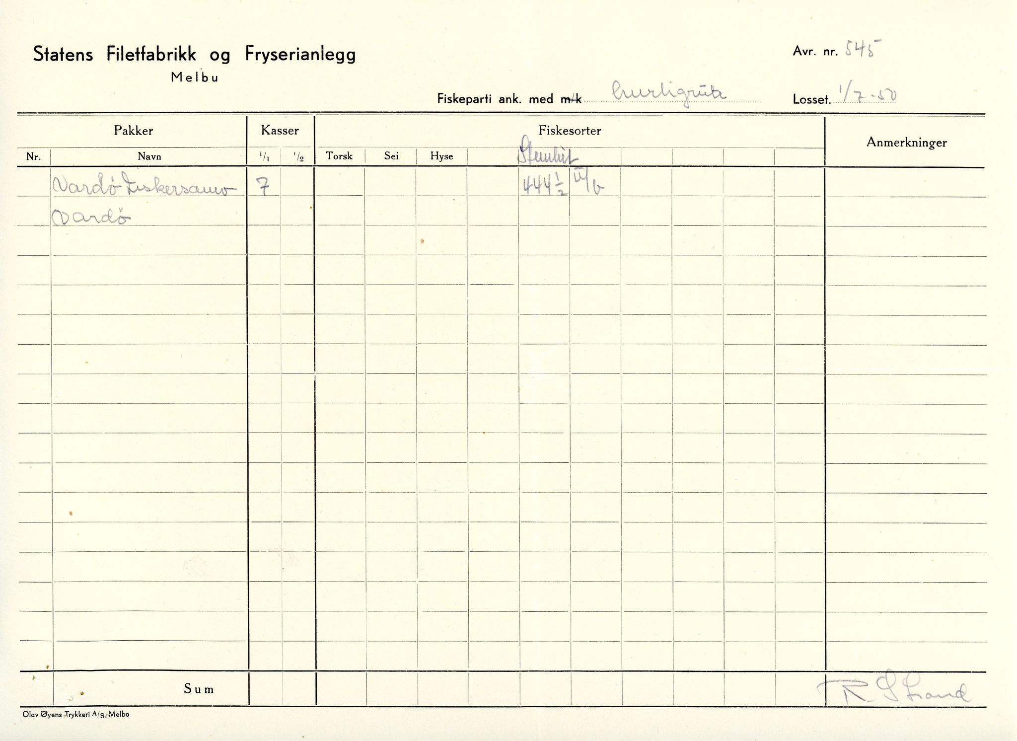 Vardø Fiskersamvirkelag, VAMU/A-0037/D/Da/L0006: Korrespondanse Re-St, 1947-1951