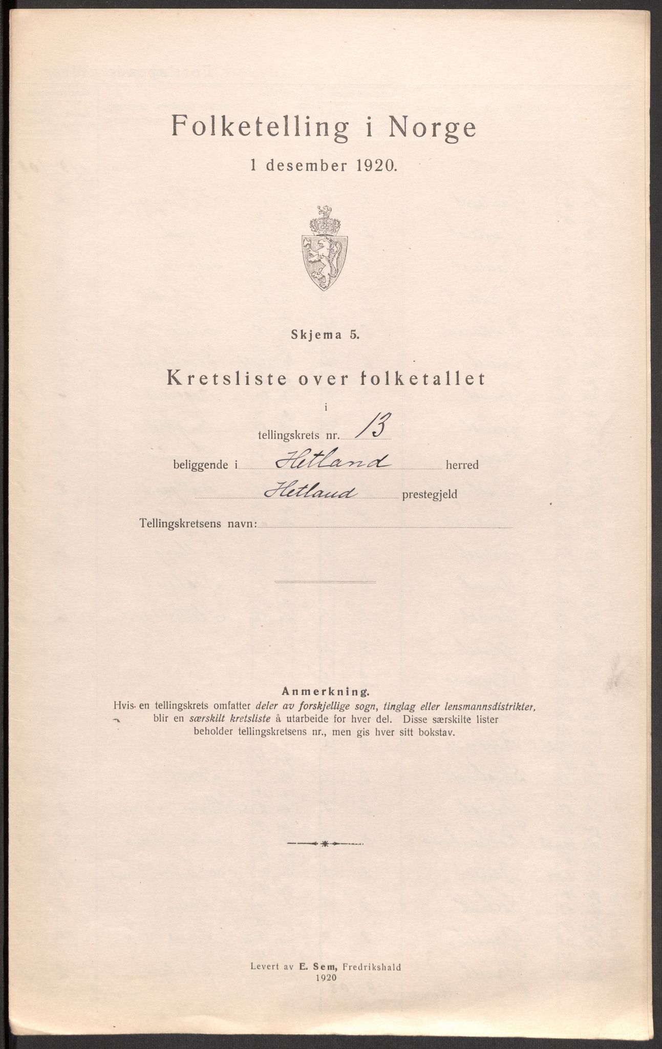 SAST, 1920 census for Hetland, 1920, p. 132