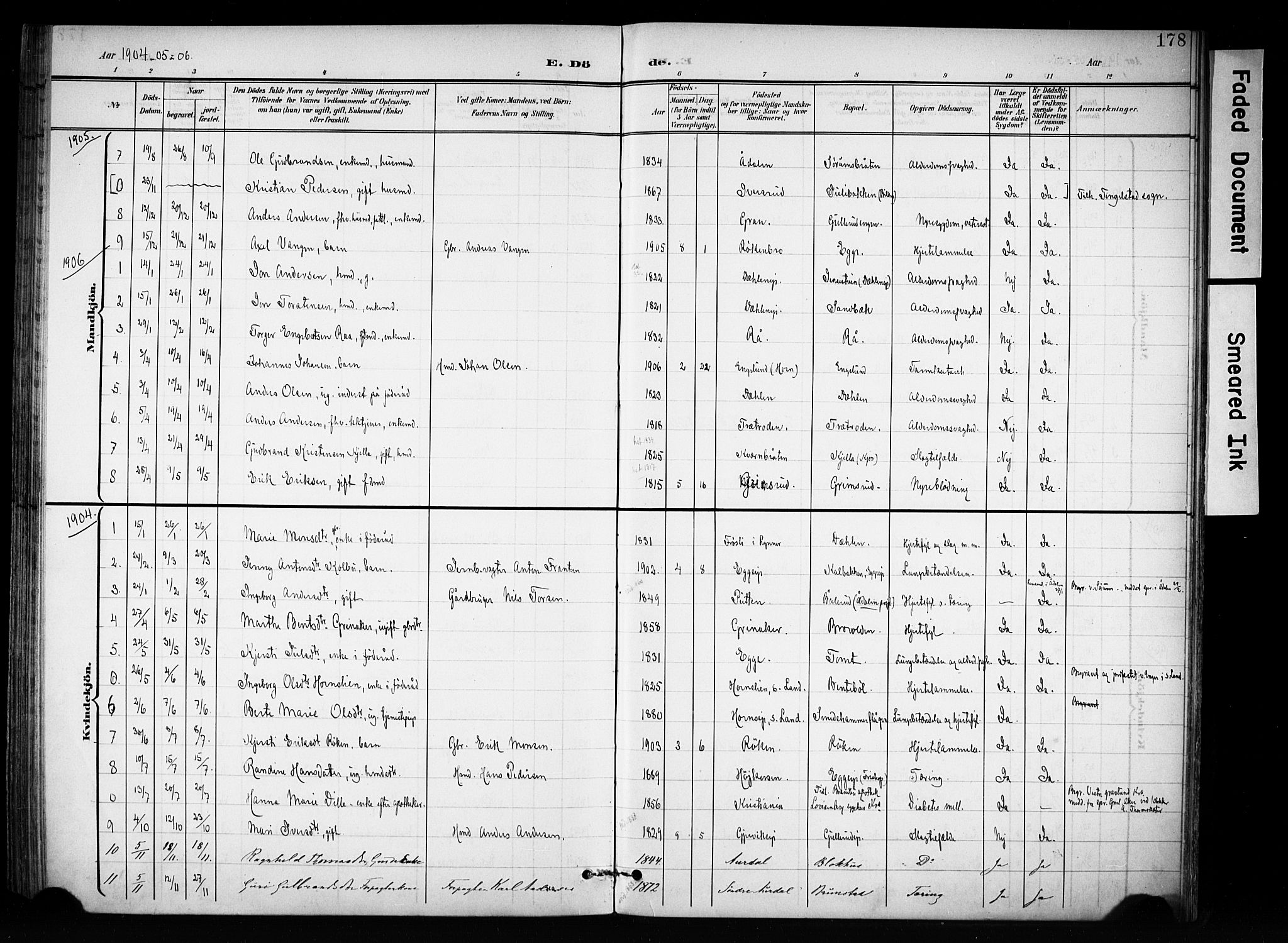 Brandbu prestekontor, SAH/PREST-114/H/Ha/Haa/L0001: Parish register (official) no. 1, 1900-1912, p. 178