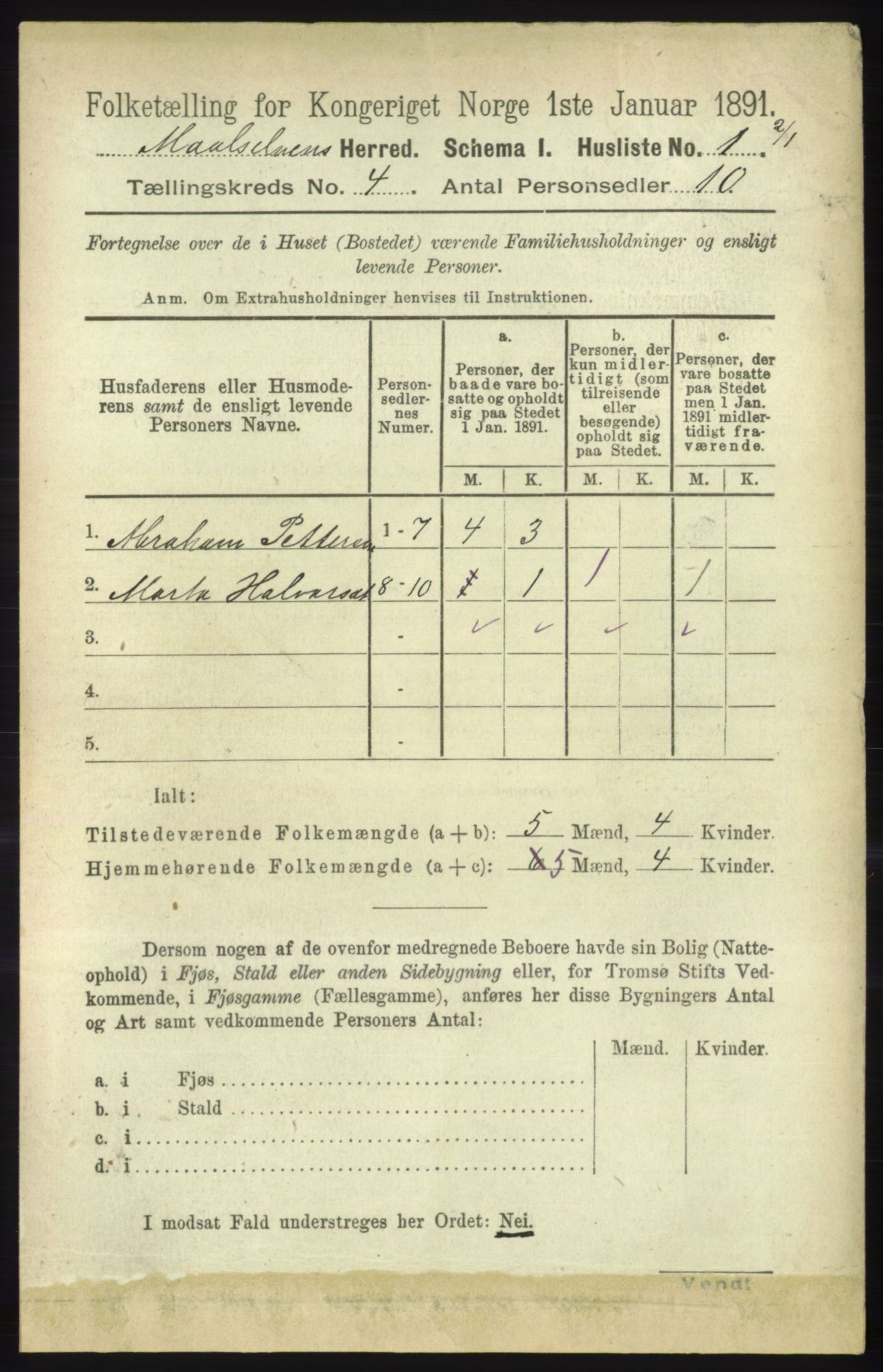 RA, 1891 census for 1924 Målselv, 1891, p. 1015