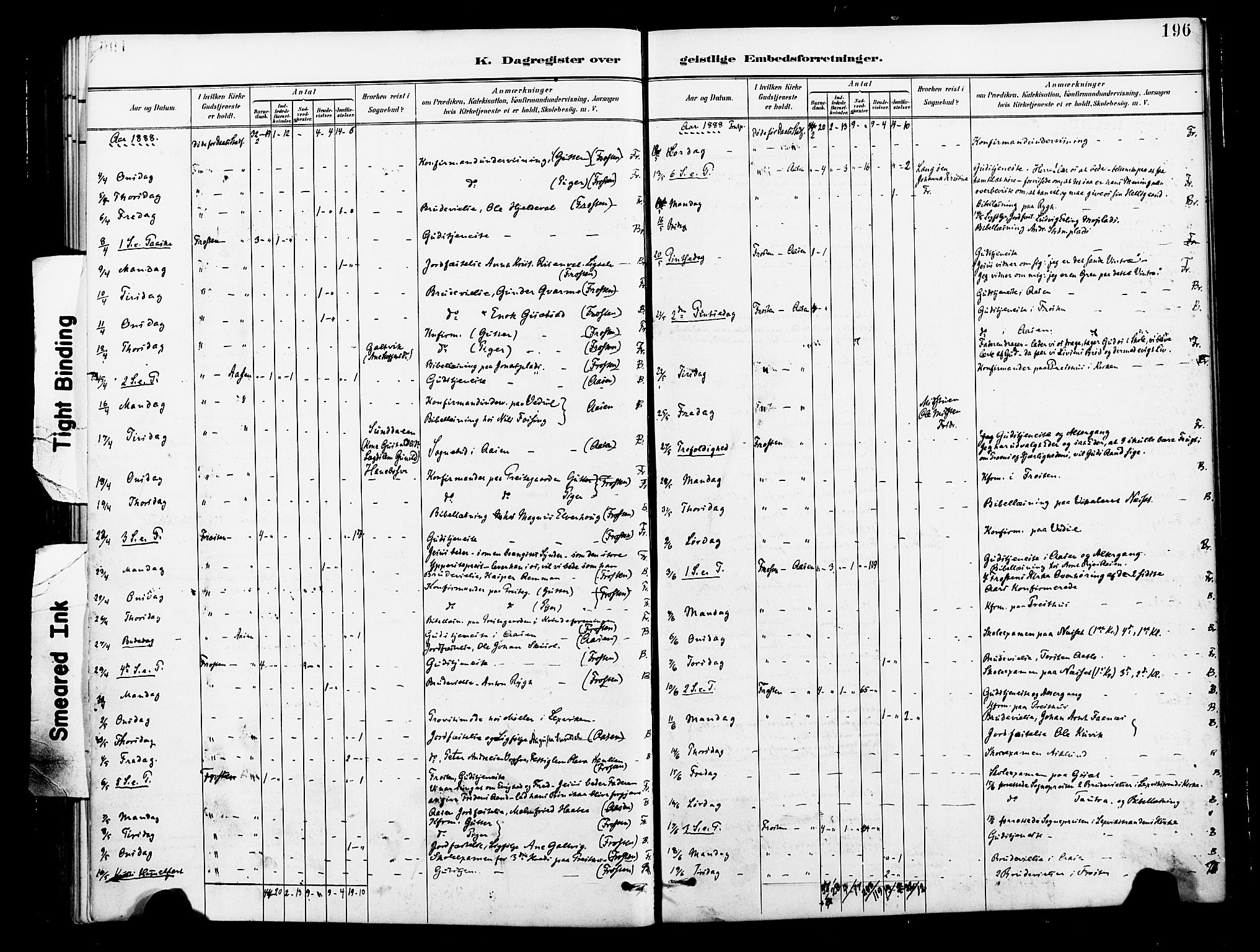 Ministerialprotokoller, klokkerbøker og fødselsregistre - Nord-Trøndelag, SAT/A-1458/713/L0121: Parish register (official) no. 713A10, 1888-1898, p. 196